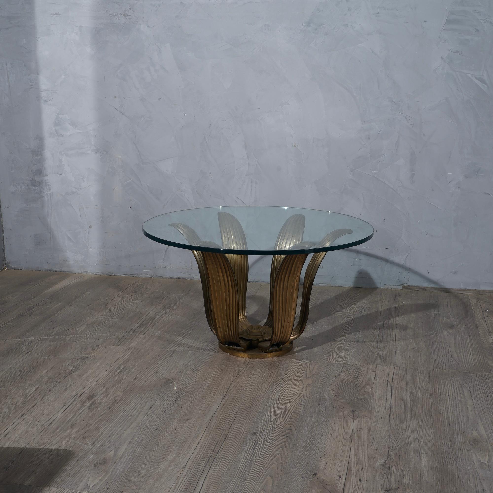 Midcentury Round Brass and Glass of Italian School Side Table, 1950 6