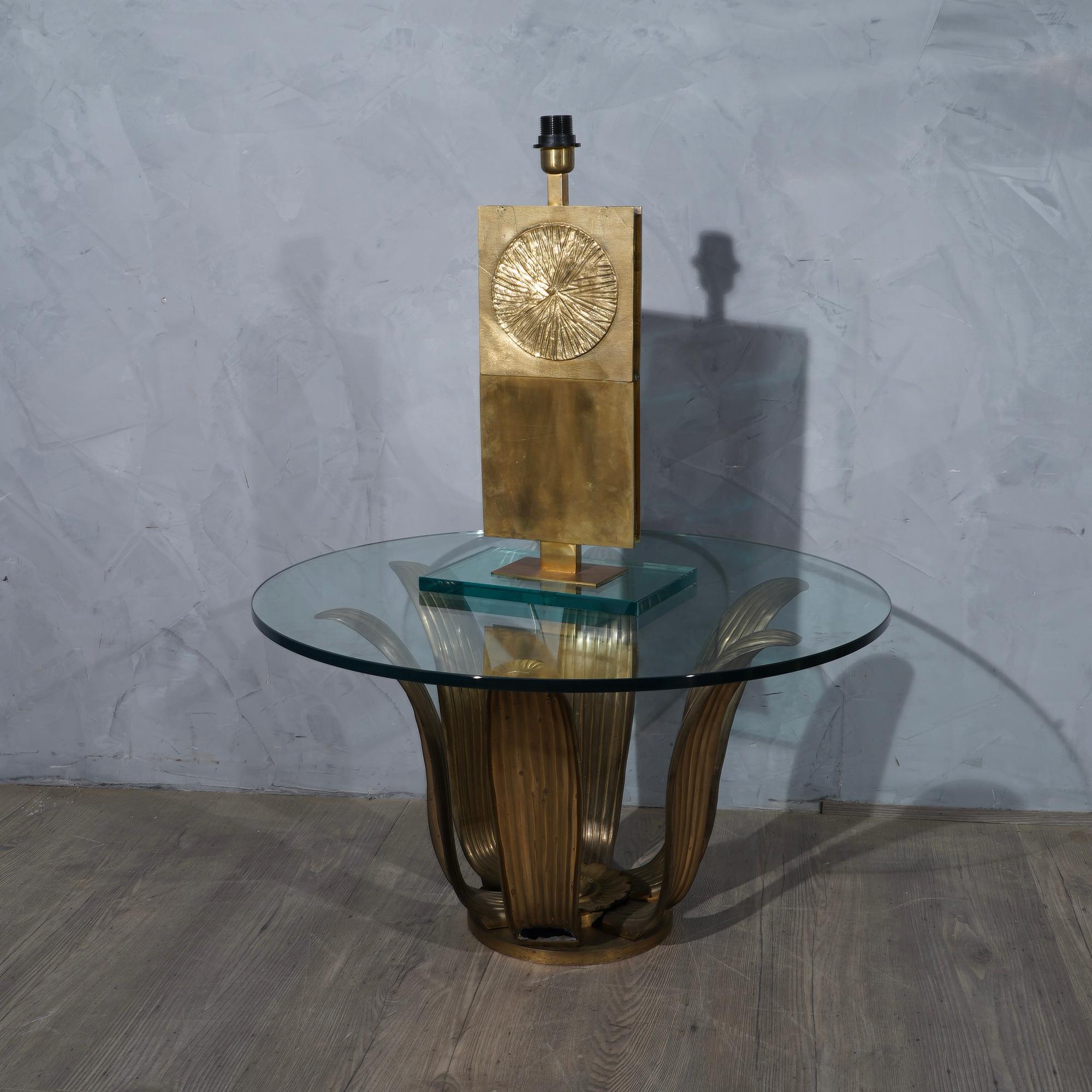 Mid-Century Modern Midcentury Round Brass and Glass of Italian School Side Table, 1950