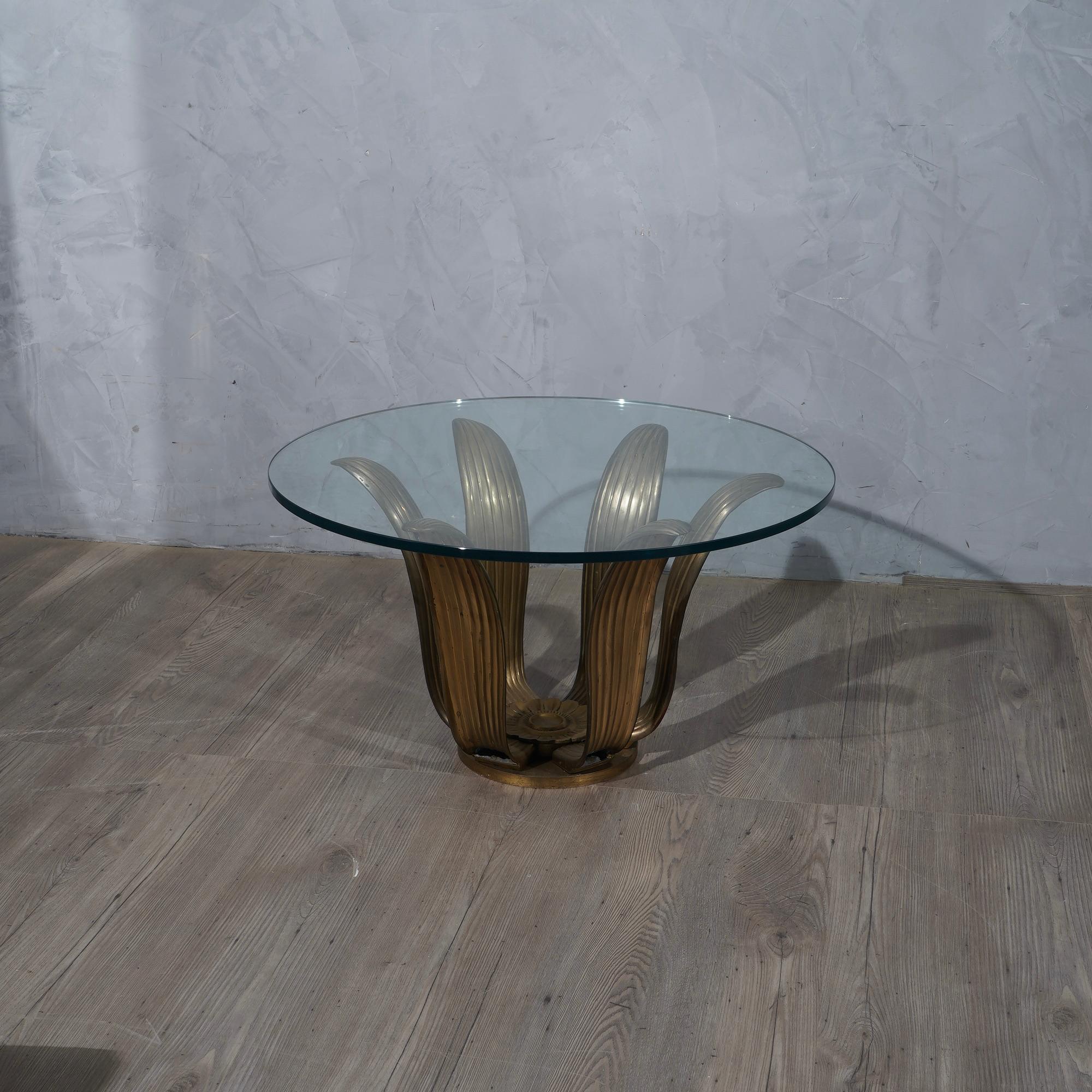 Midcentury Round Brass and Glass of Italian School Side Table, 1950 In Good Condition In Rome, IT