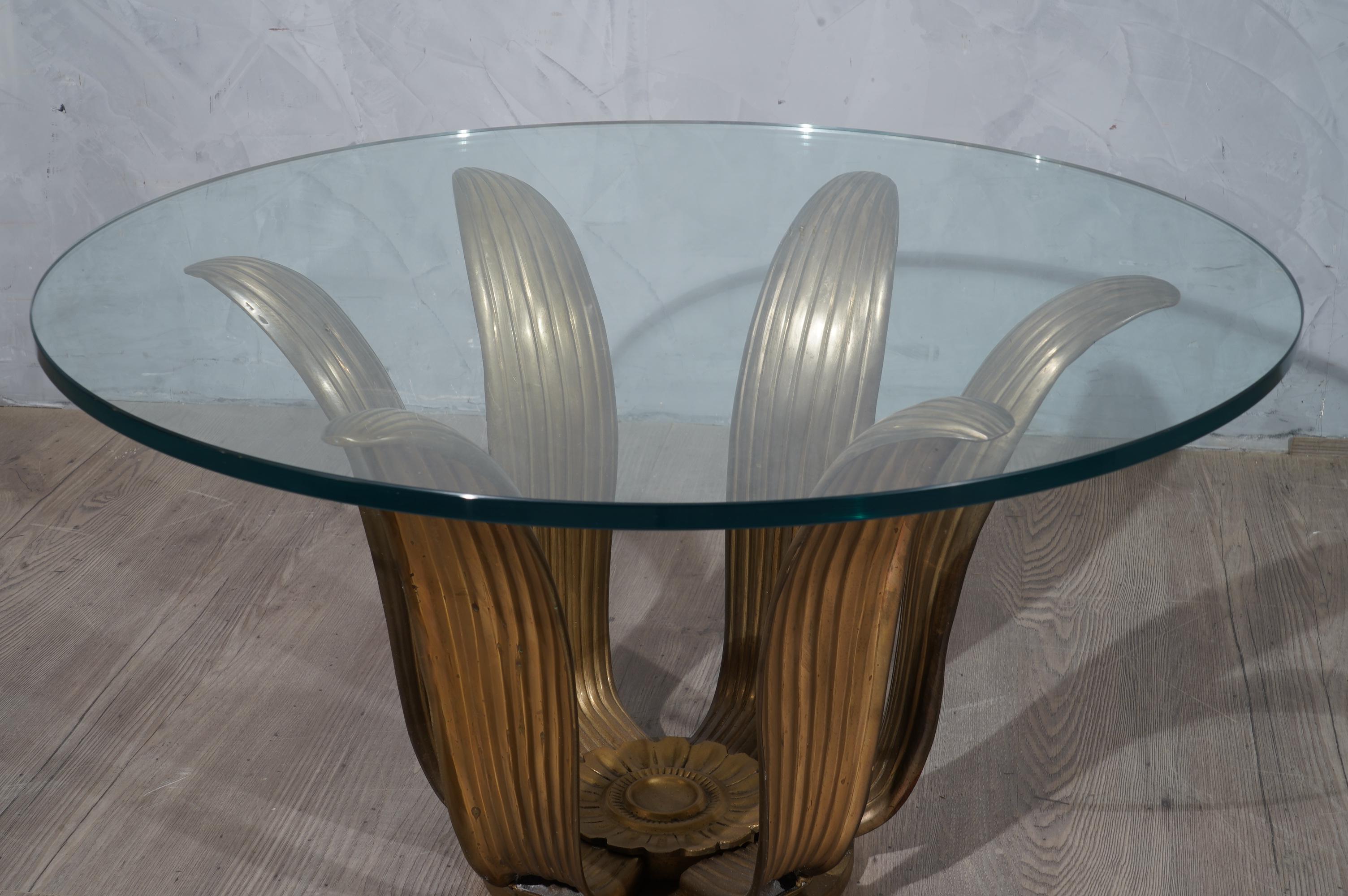 Mid-20th Century Midcentury Round Brass and Glass of Italian School Side Table, 1950