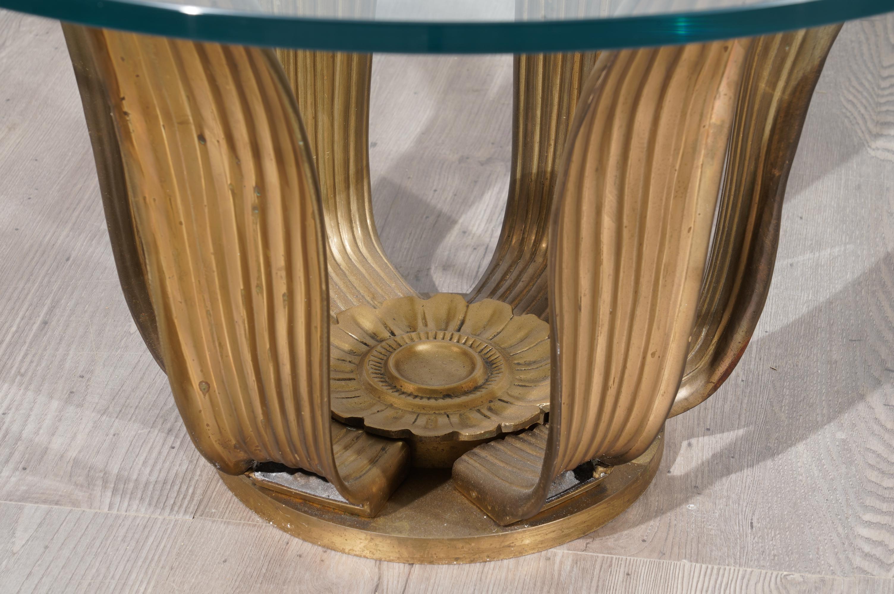 Midcentury Round Brass and Glass of Italian School Side Table, 1950 1