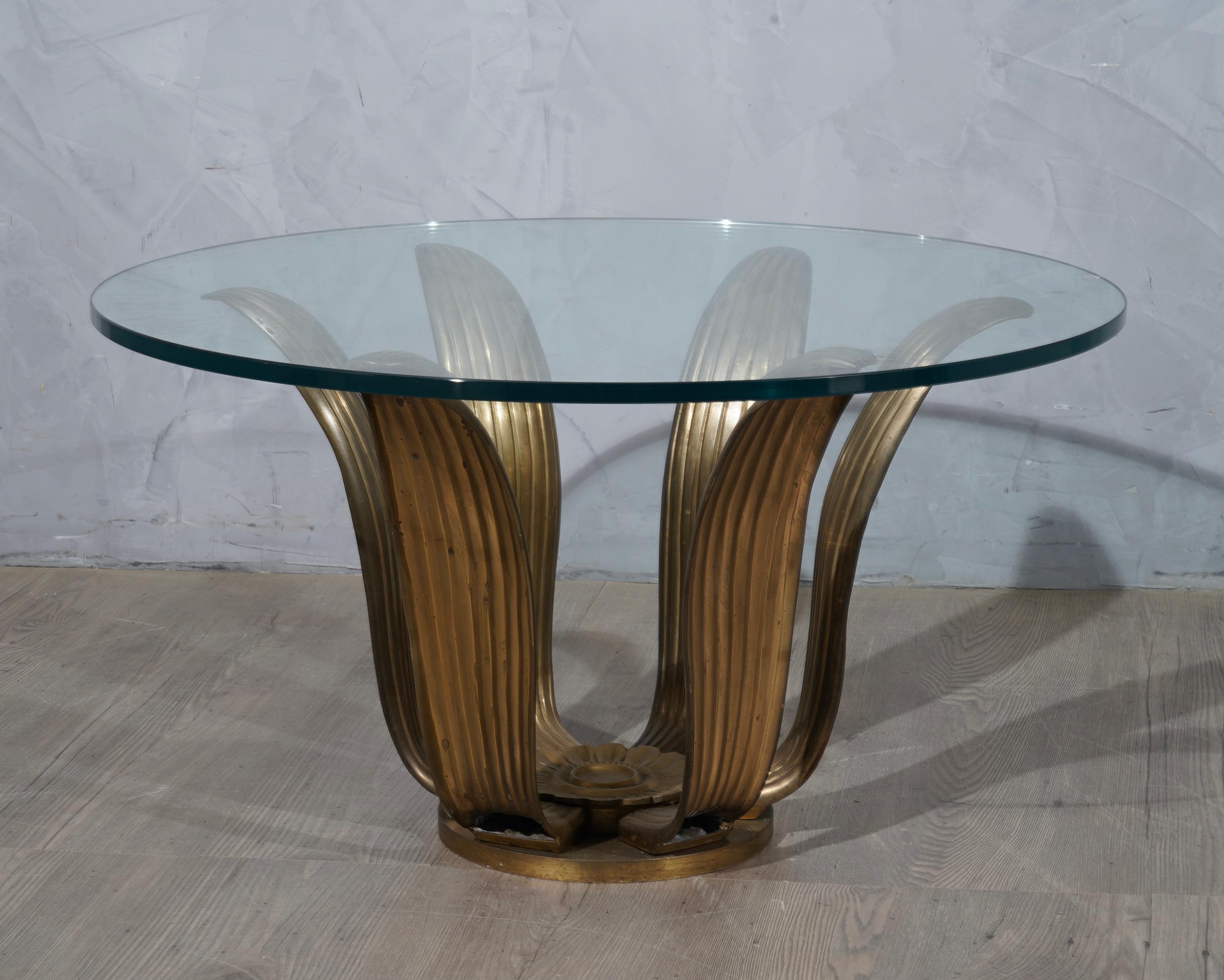 Midcentury Round Brass and Glass of Italian School Side Table, 1950 2
