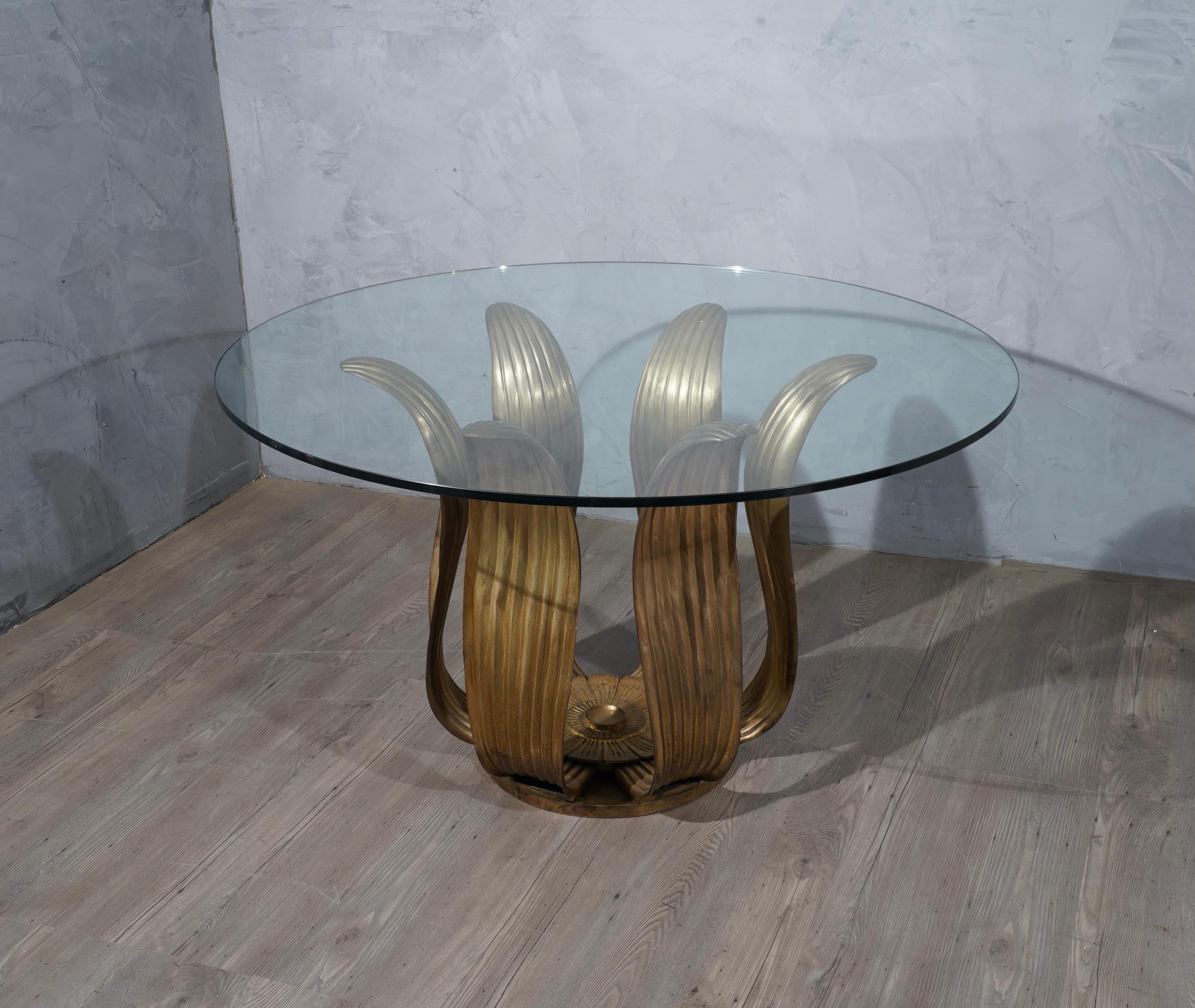 Midcentury Round Brass and Glass of Italian School Table, 1960 1