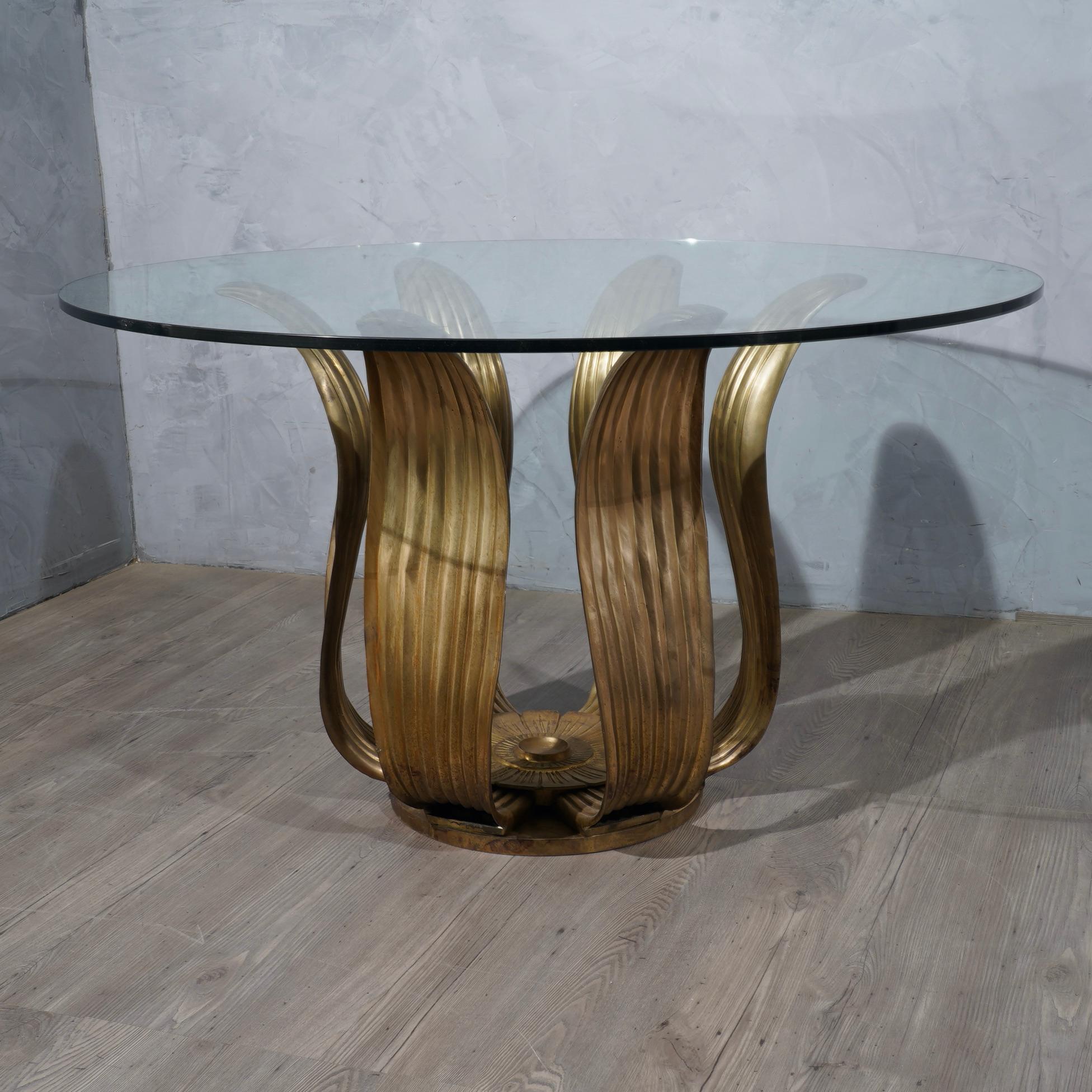 Midcentury Round Brass and Glass of Italian School Table, 1960 3