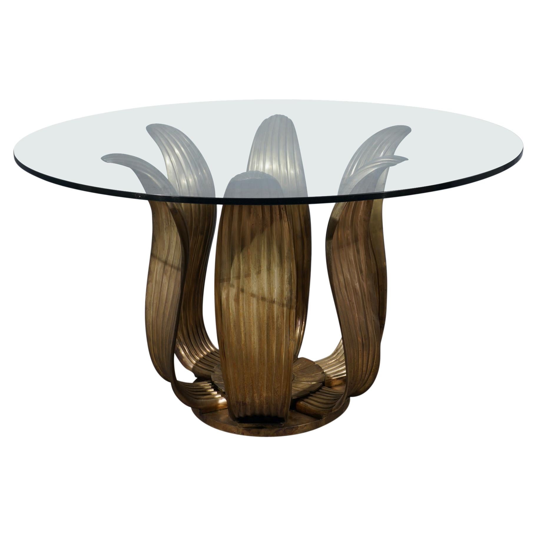 Midcentury Round Brass and Glass of Italian School Table, 1960