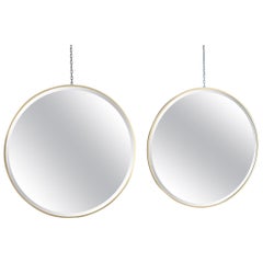 Mid-Century Gio' Ponti Round Brass and Glass Pair of Mirrors, Italy 1960s