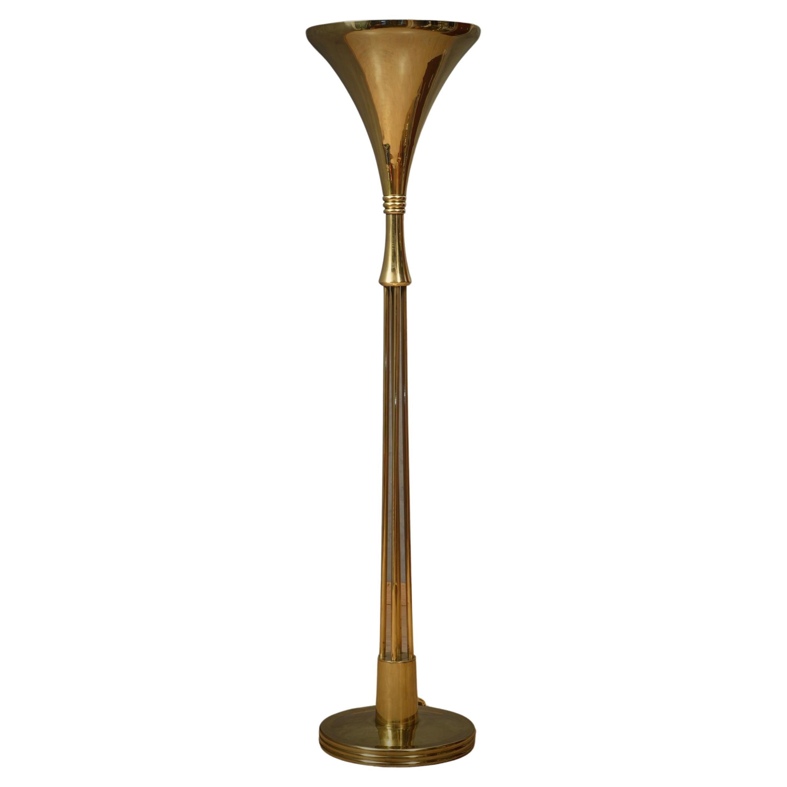 MidCentury Round Brass Italian Manufacturing Floor Lamp, 1980