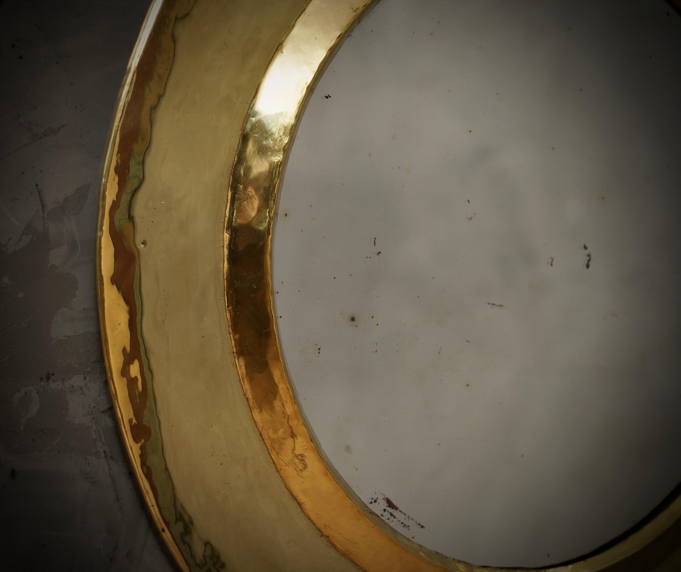 Mid-Century Modern MidCentury Round Brass Italian Wall Mirror, 1970 For Sale