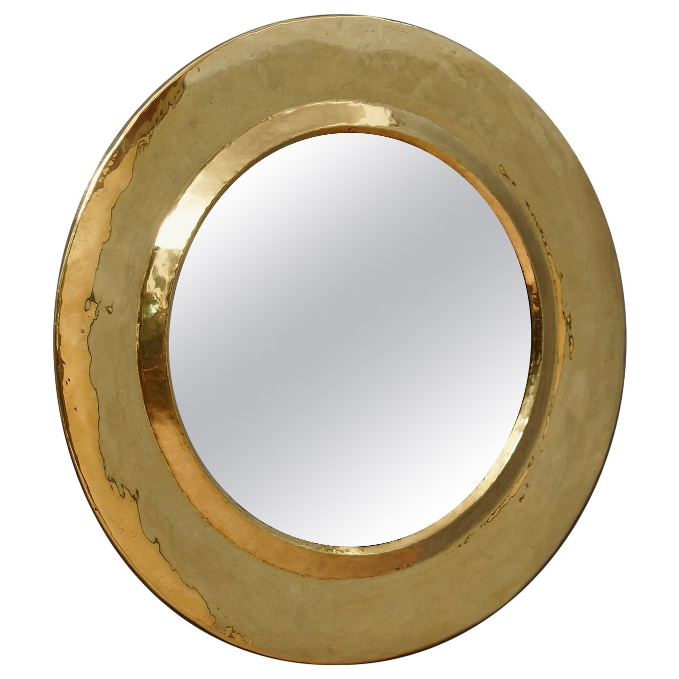 Miroir mural italien rond en laiton du milieu du siècle, 1970