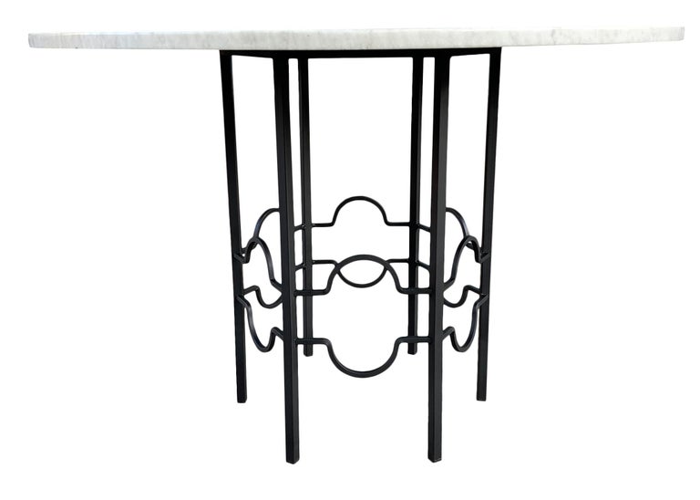 Midcentury Round Carrara MarbleTop Patio Dining Table with Hexagon