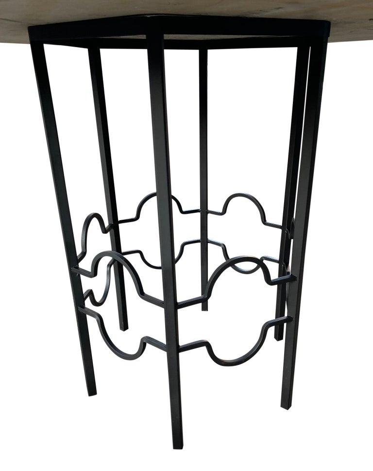 Midcentury Round Carrara MarbleTop Patio Dining Table with Hexagon