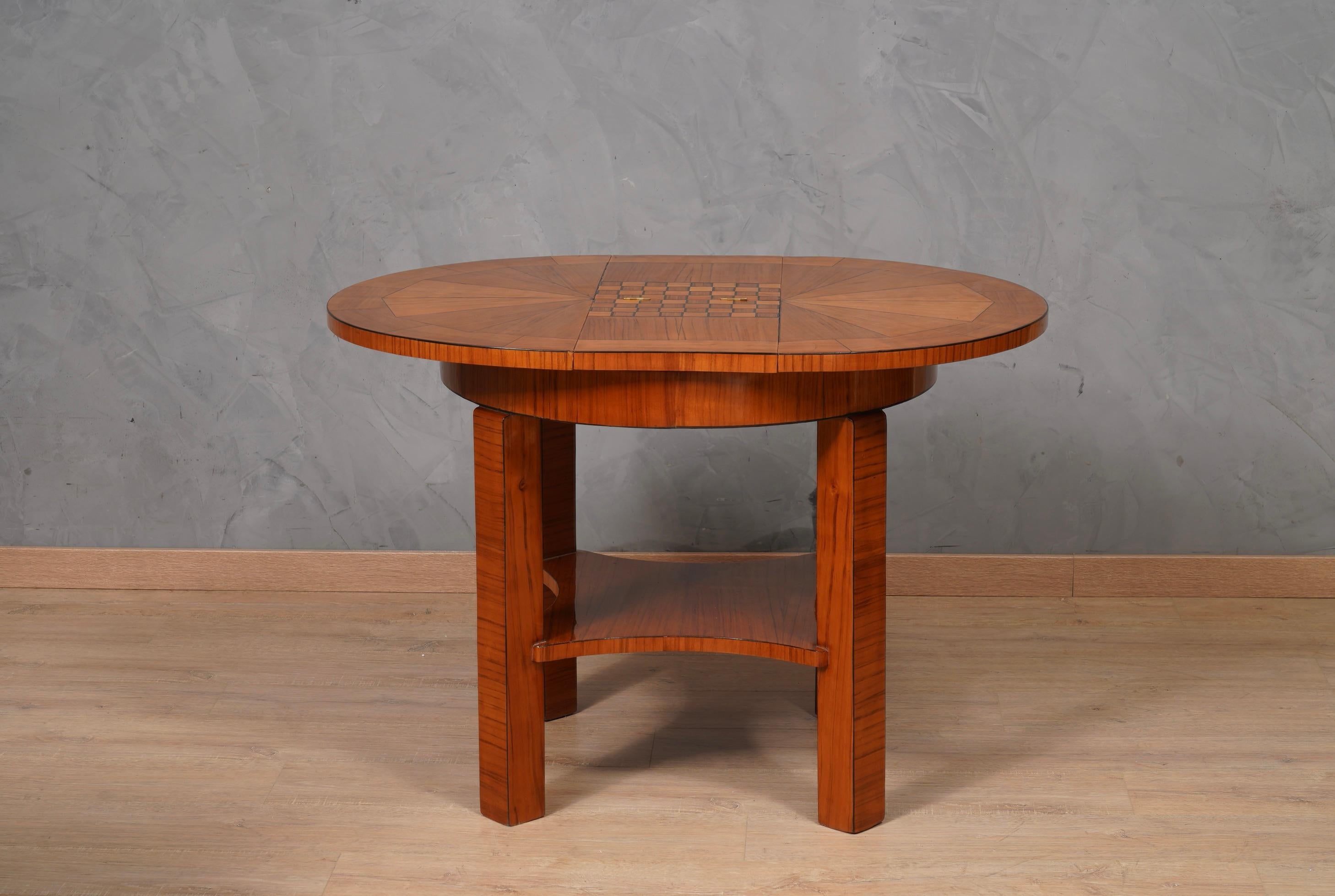 Mid-20th Century MidCentury Round Cherry Wood Game Side Table, 1950 For Sale