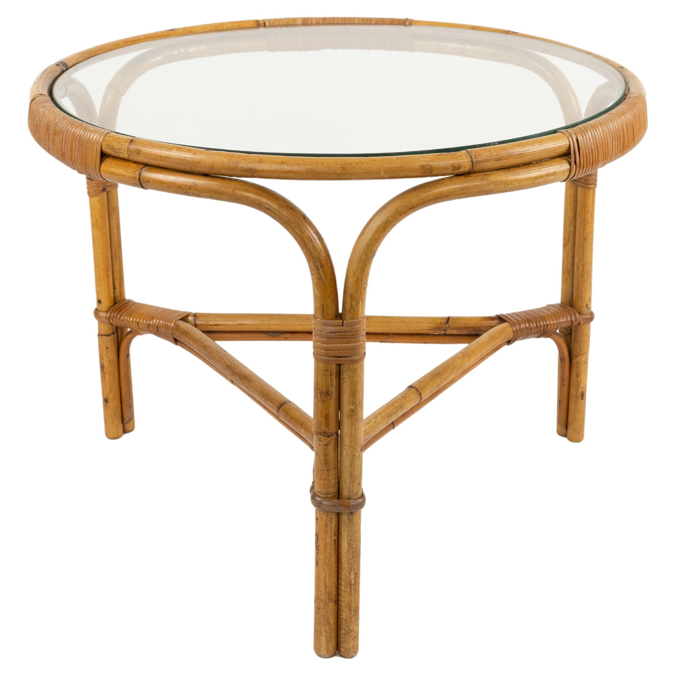 Midcentury Round Coffee Table in Bamboo, Rattan and Glass, Italy 1960s For Sale 8
