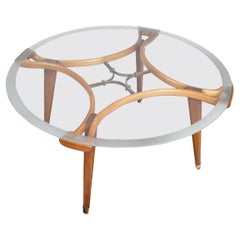 Midcentury Round Coffee Table in Glass and Oak by William Watting for Fristho