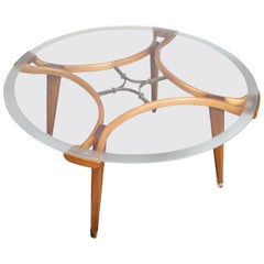 Midcentury Round Coffee Table in Glass and Oak by William Watting for Fristho