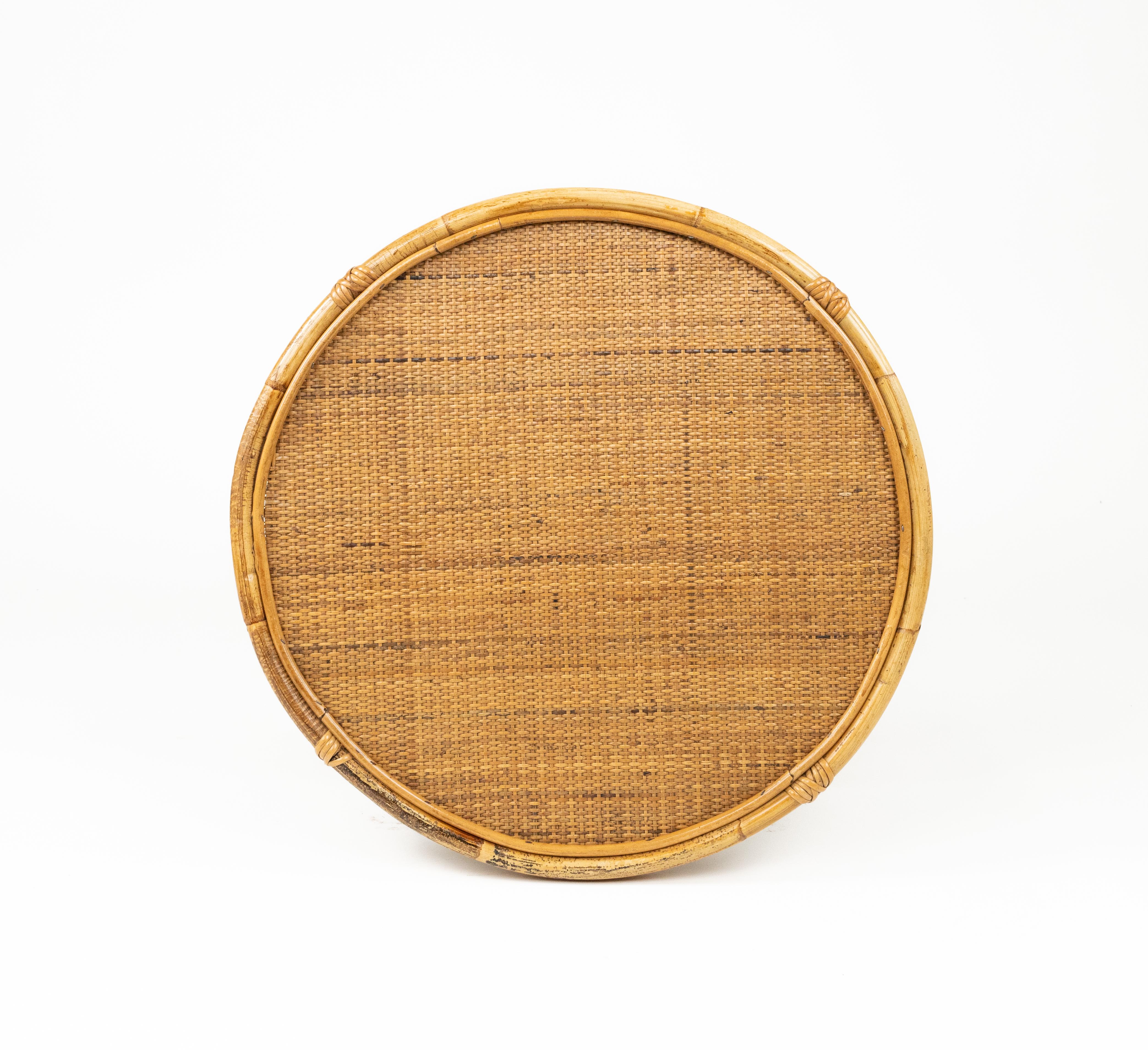 Runder Couchtisch aus Rattan, Bambus und Korbgeflecht aus der Jahrhundertmitte, Italien 1960er im Angebot 2