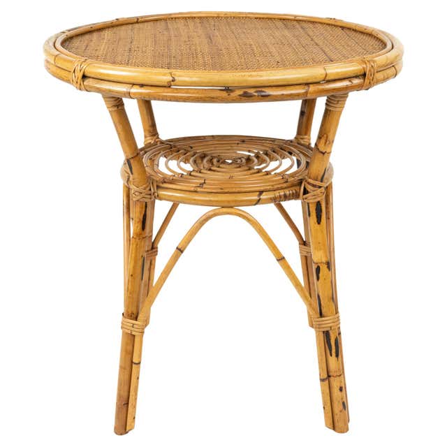 Round Rattan Pouf Table Italian Rare 20th Century Coastal Organic Rattan Center Table For Sale ...