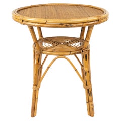 Vintage Midcentury Round Coffee Table in Rattan and Bamboo and Wicker, Italy 1960s