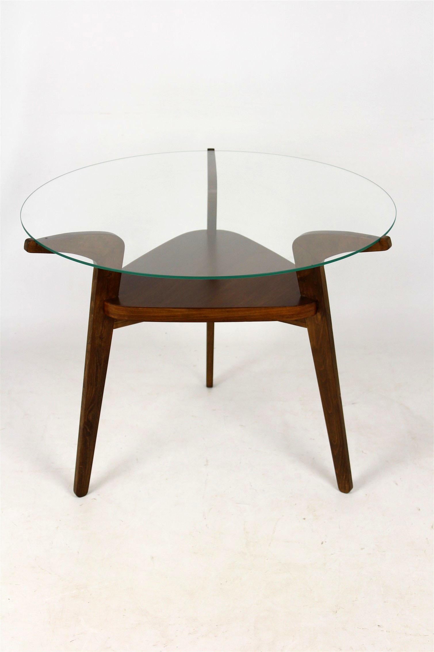 Mid-Century Modern Midcentury Round Czech Glass Top Coffee Table from Jitona, 1960s