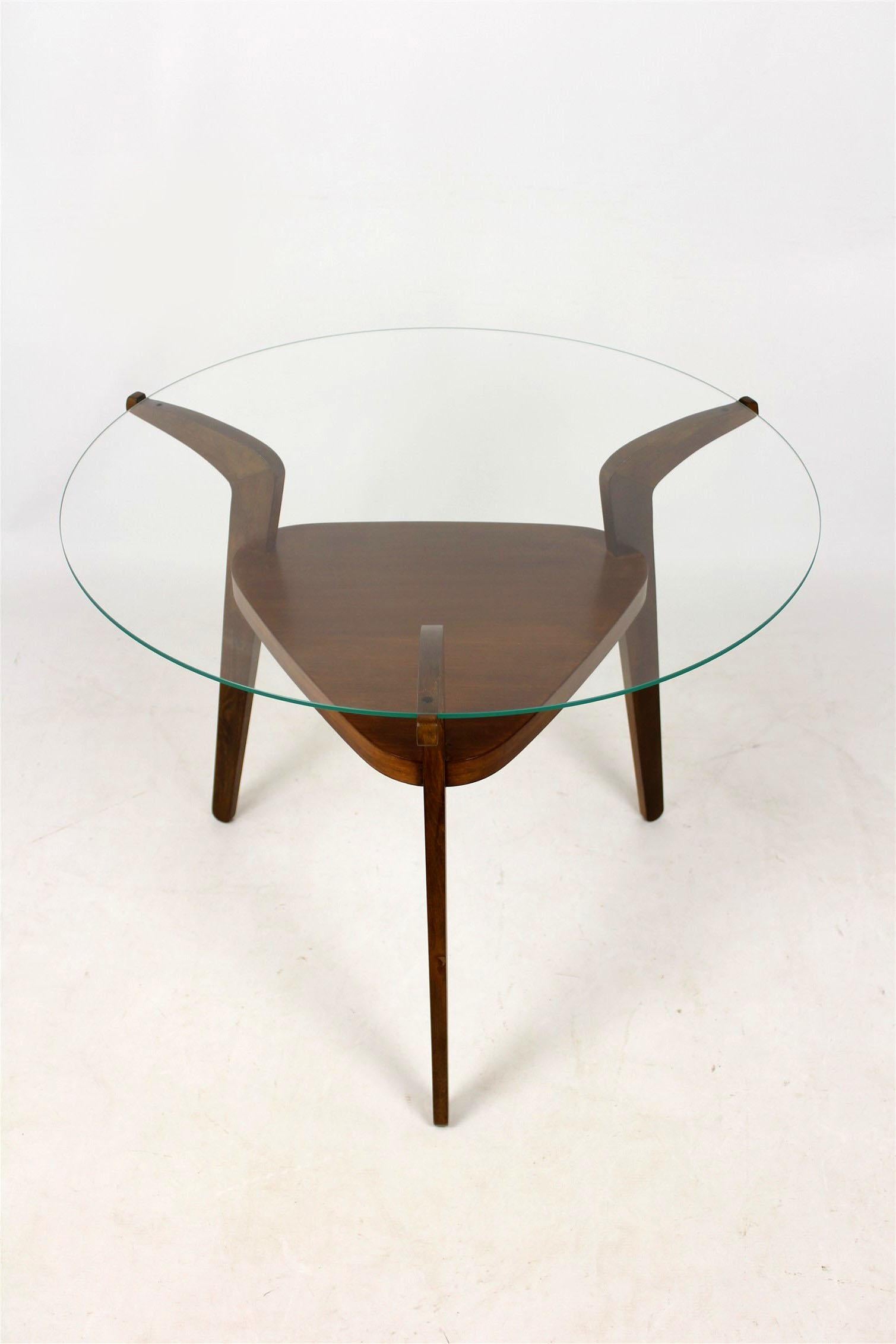 20th Century Midcentury Round Czech Glass Top Coffee Table from Jitona, 1960s