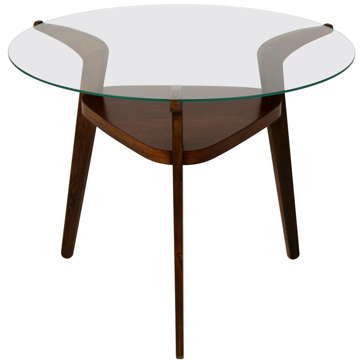 Midcentury Round Czech Glass Top Coffee Table from Jitona, 1960s