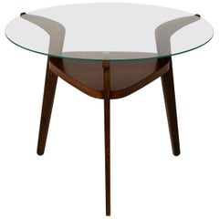 Midcentury Round Czech Glass Top Coffee Table from Jitona, 1960s