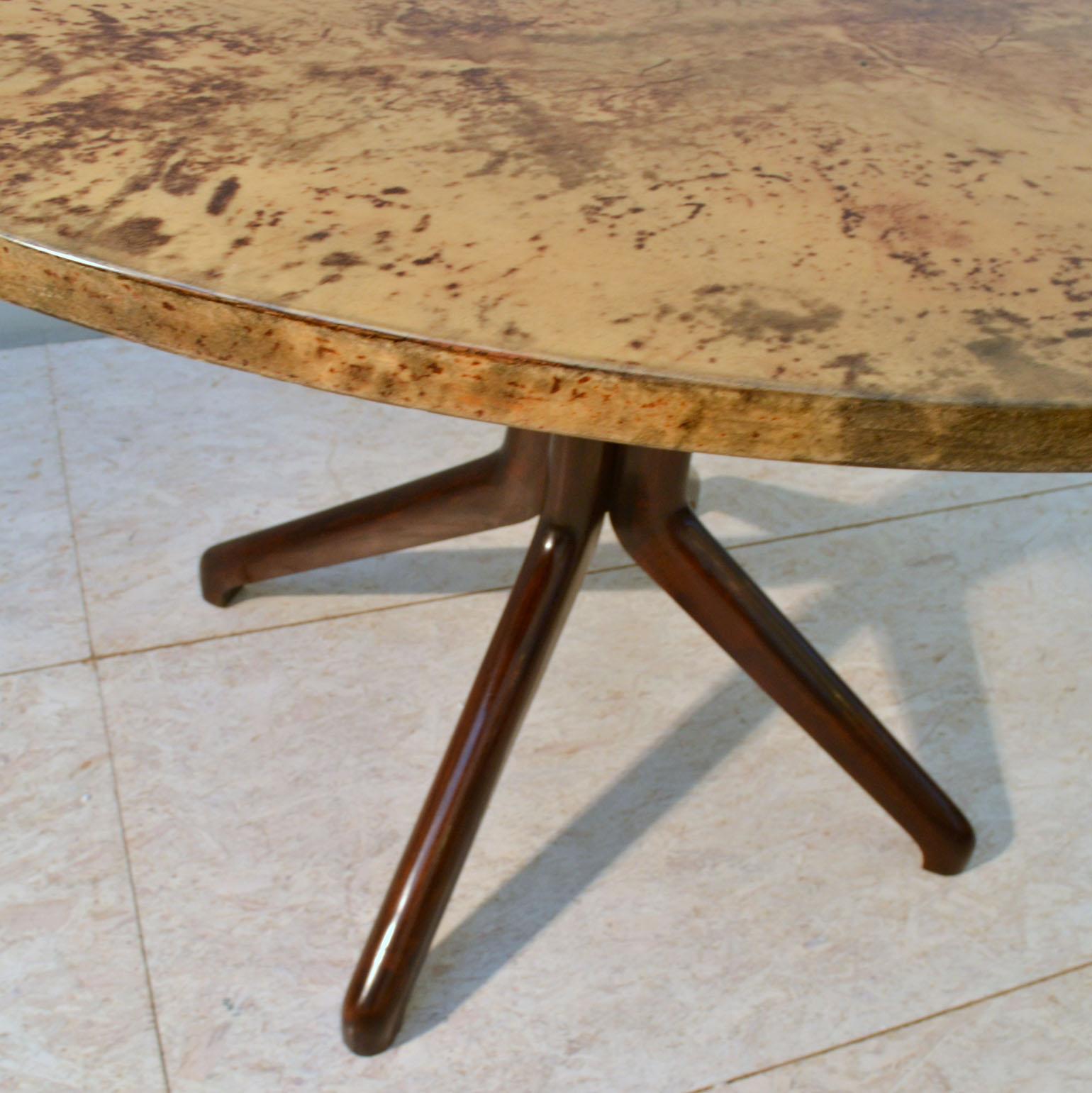 Italian Dining Table by Aldo Tura, Parchment Top and Ebonized Wood Base