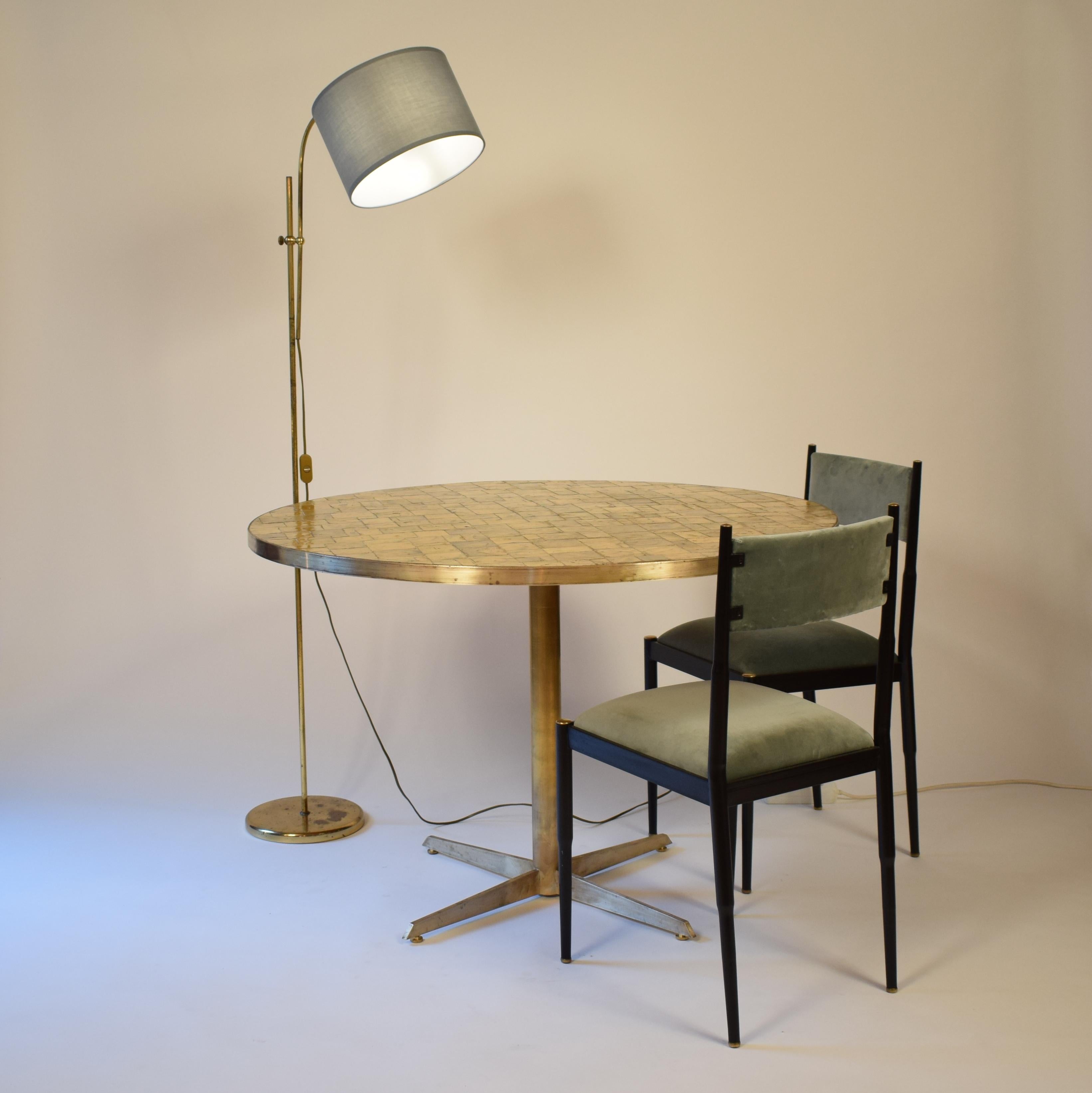 Midcentury Round Dining Table with Gilded Glass Tiles Top and Brass Base 1