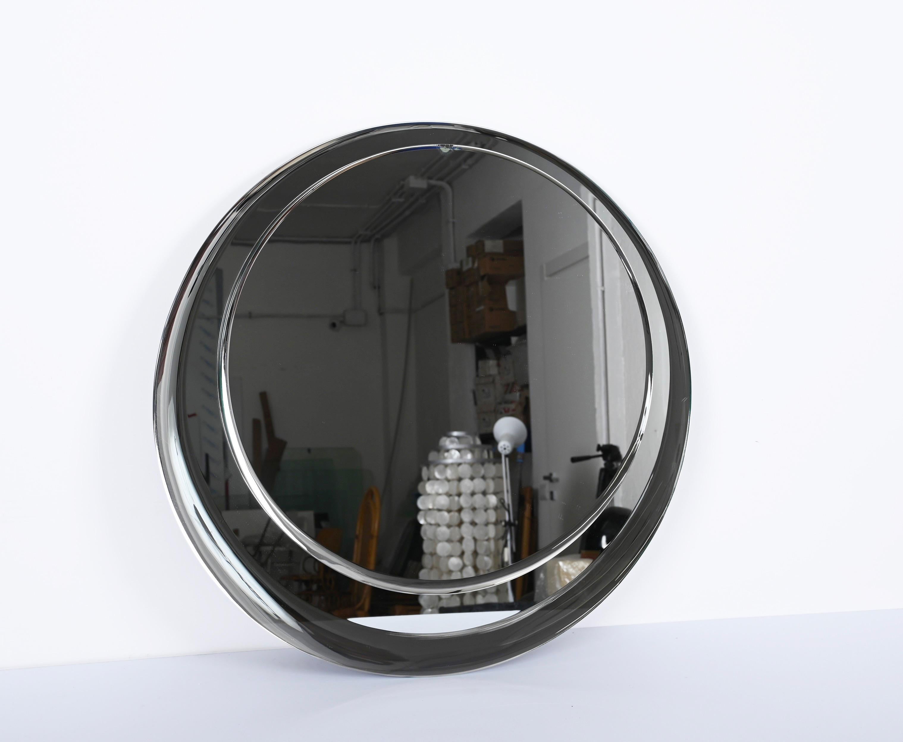 Midcentury Round Double Bevelled Mirror, Cristal Art, Italy, 1960s For Sale 3