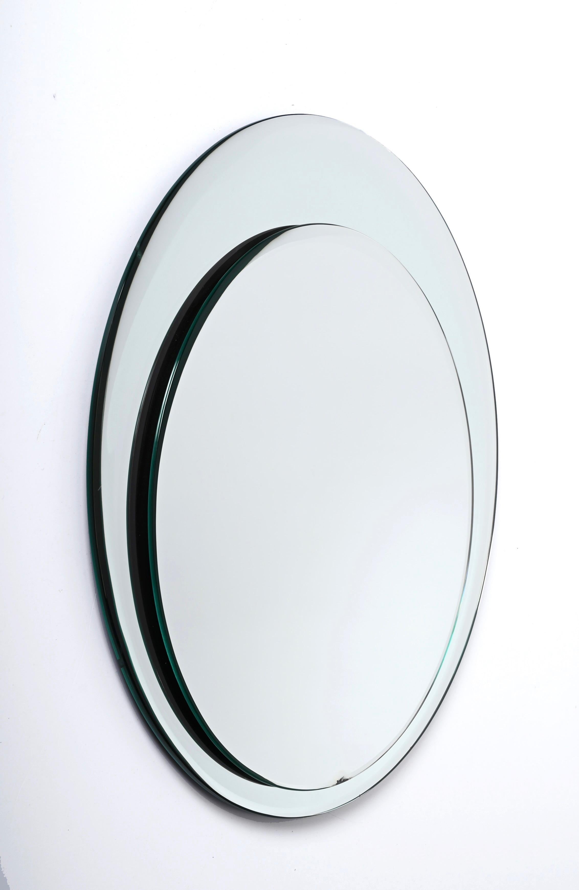 Midcentury Round Double Bevelled Mirror, Cristal Art, Italy, 1960s For Sale 4