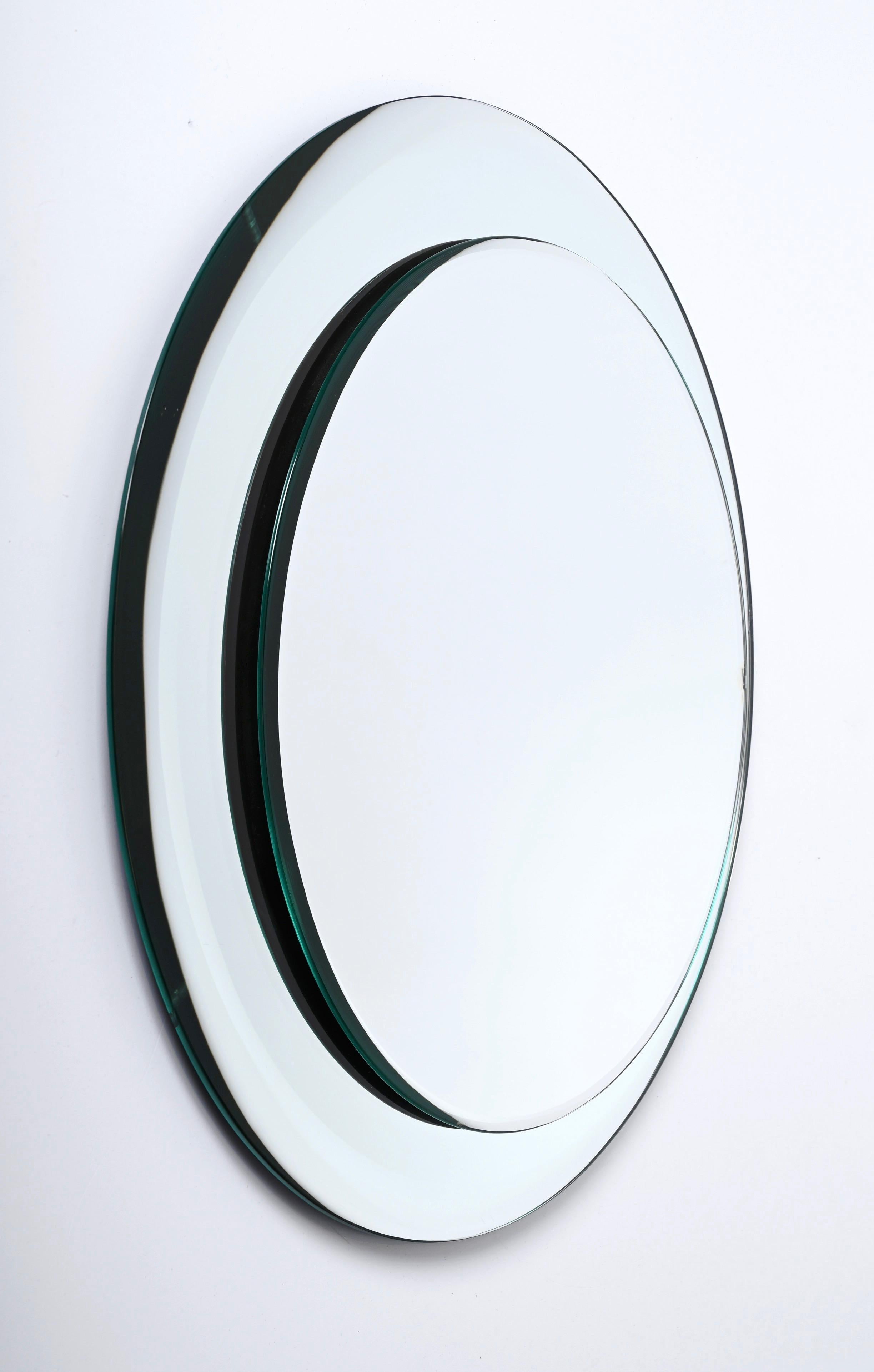 Midcentury Round Double Bevelled Mirror, Cristal Art, Italy, 1960s For Sale 7