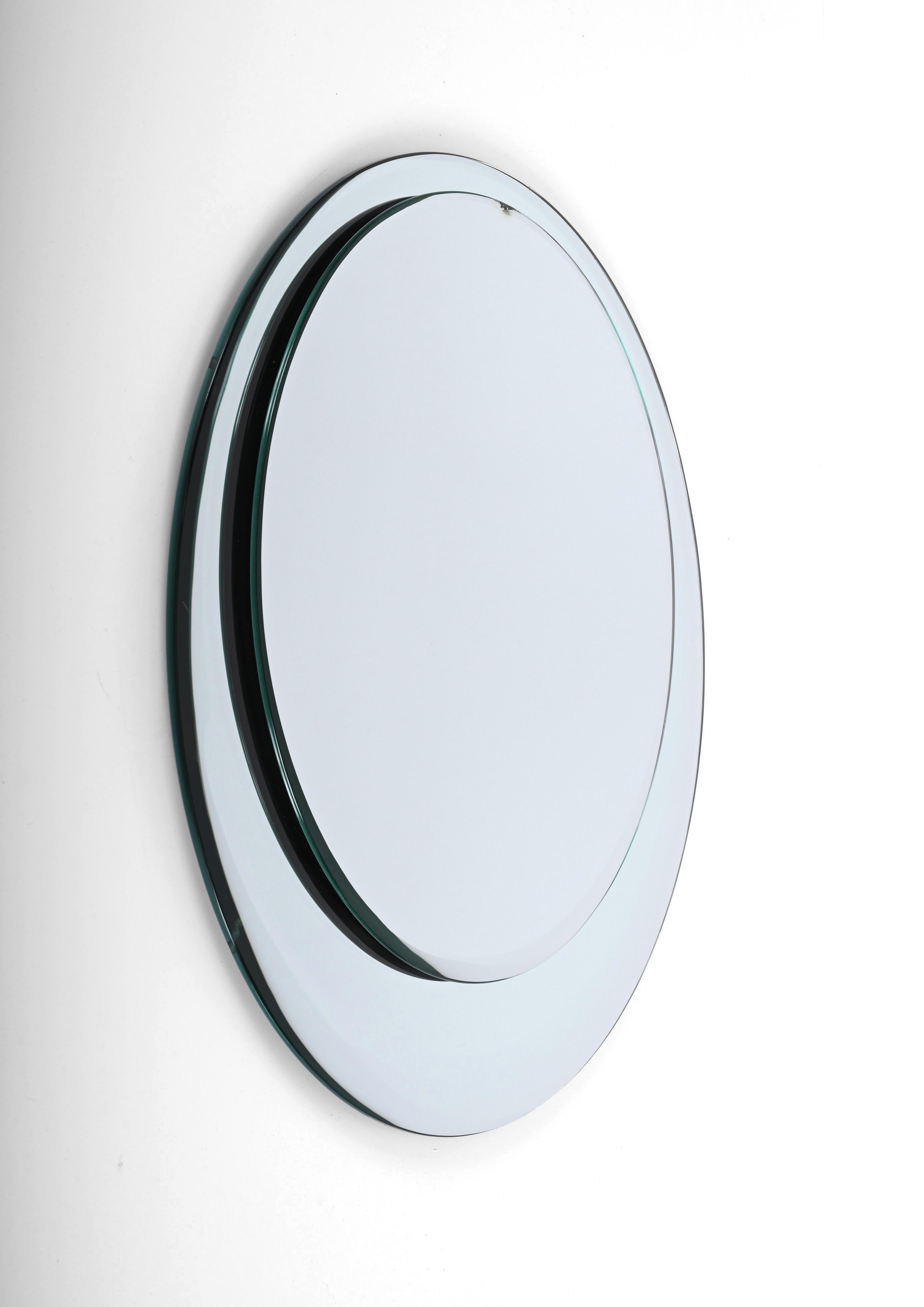 Runder doppelter abgeschrägter Spiegel aus der Mitte des Jahrhunderts, Cristal Art, Italien 1960er (Italienisch) im Angebot
