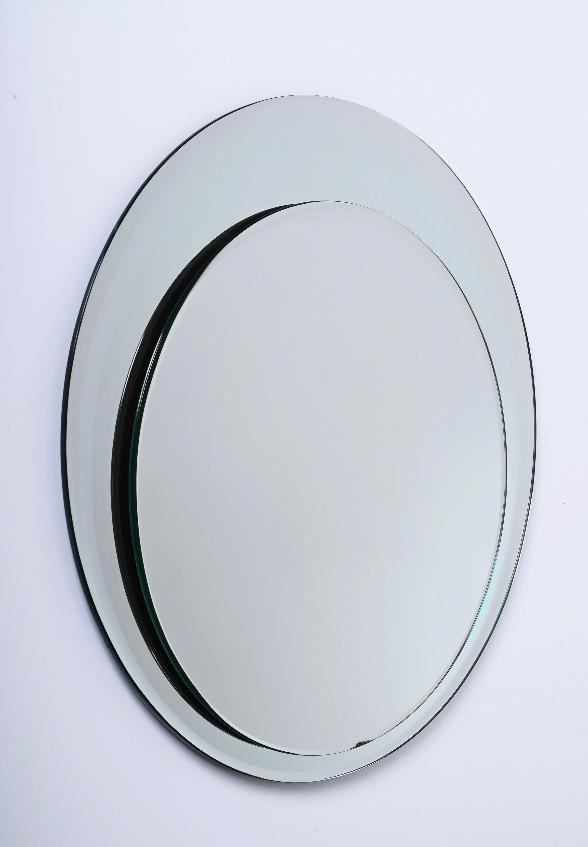 Midcentury Round Double Bevelled Mirror, Cristal Art, Italy, 1960s For Sale 1
