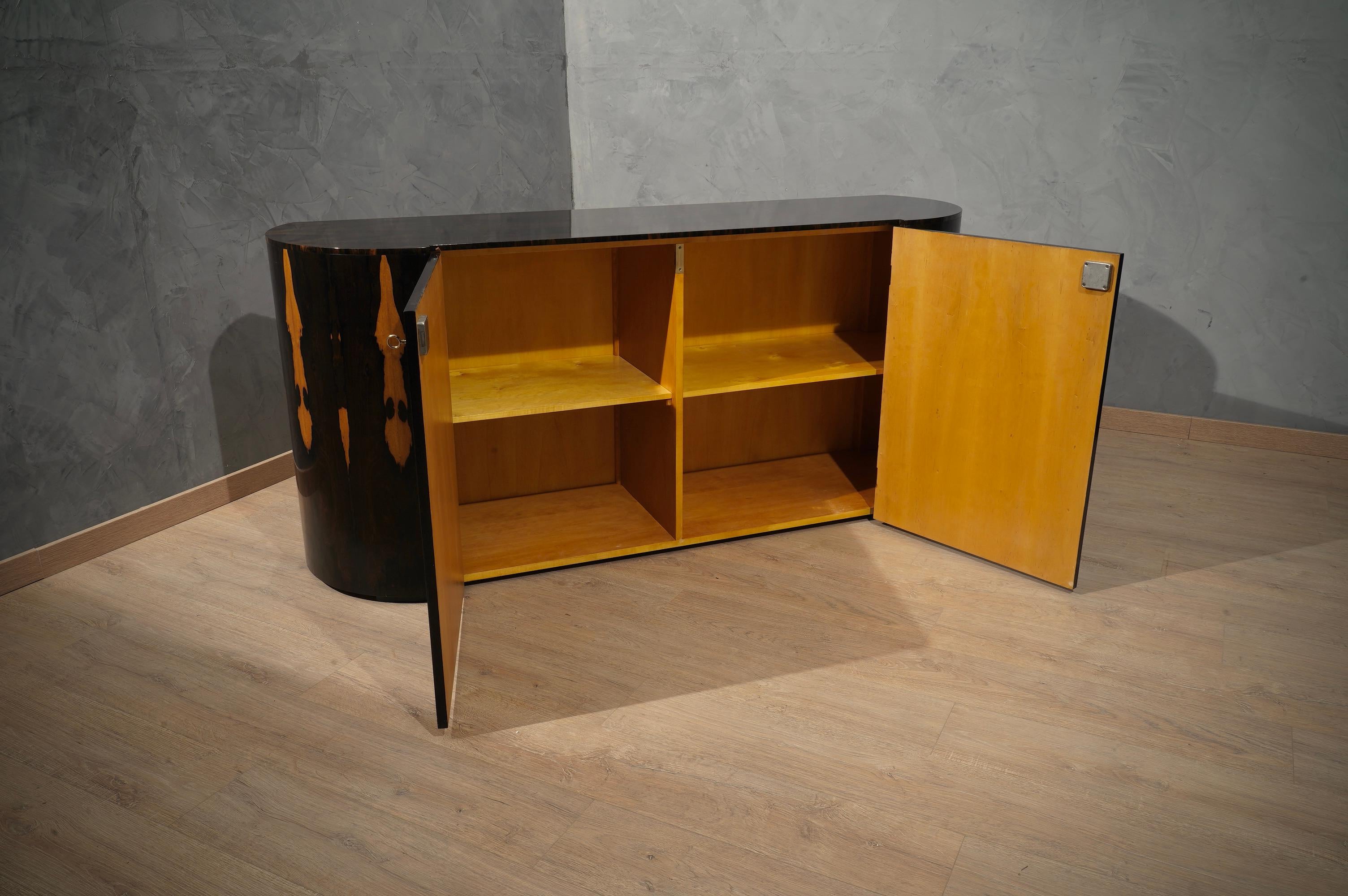 MidCentury Round Ebony Wood Italian School Sideboard, 1980 In Good Condition For Sale In Rome, IT