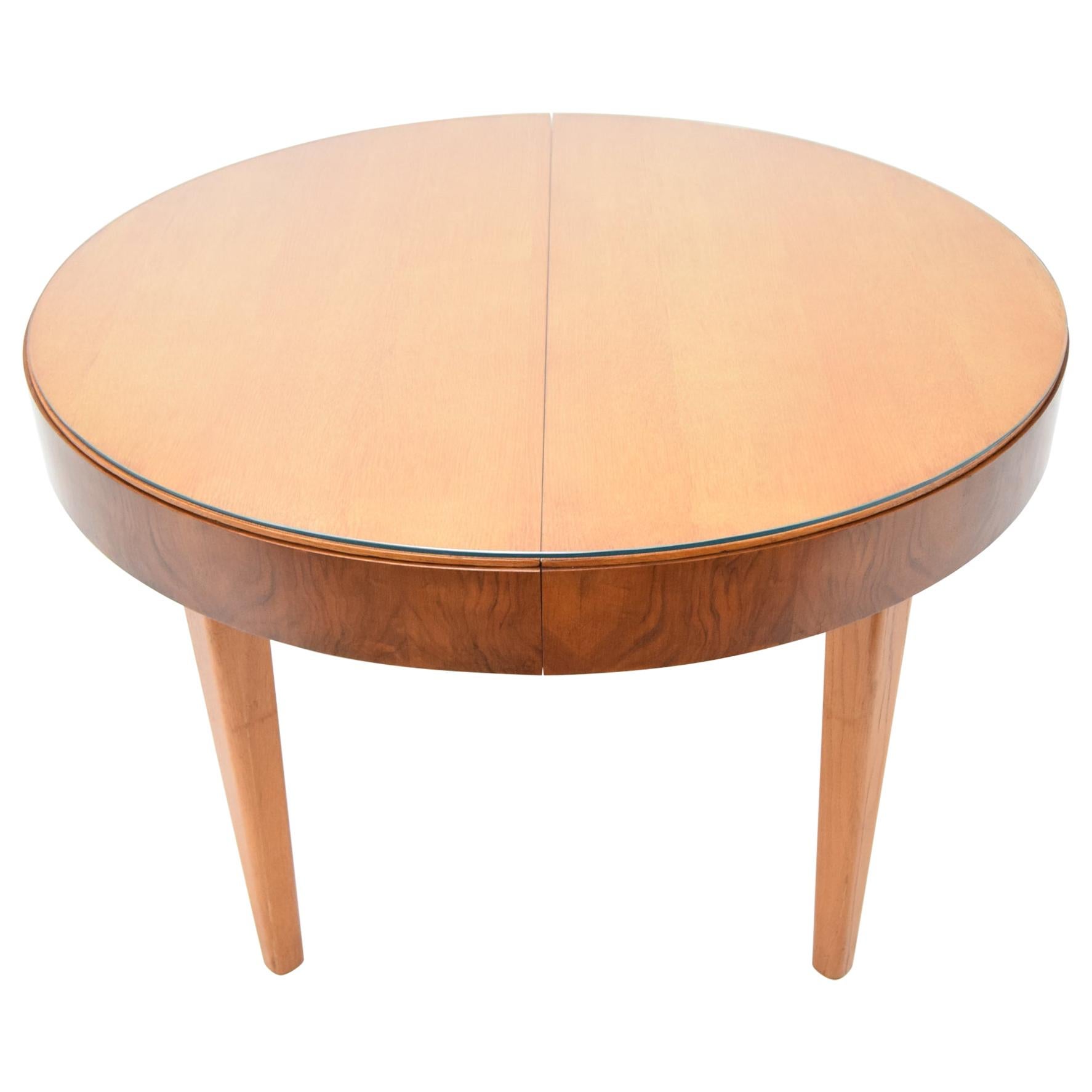 Midcentury Round Folding Dining Table in Walnut, Czechoslovakia, 1950s