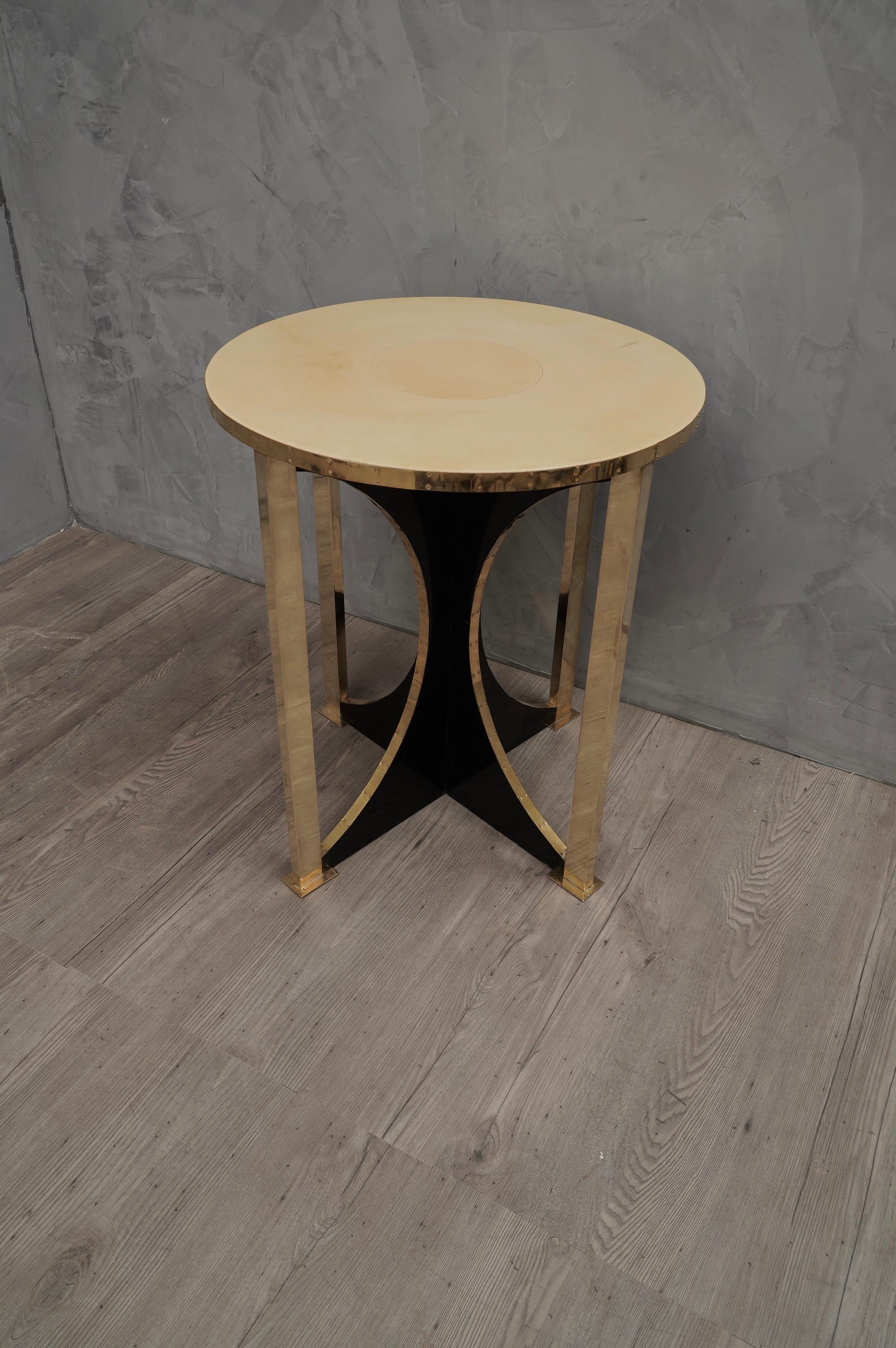 Mid-Century Modern Midcentury Round Goat Skin and Brass Side Table, 1960
