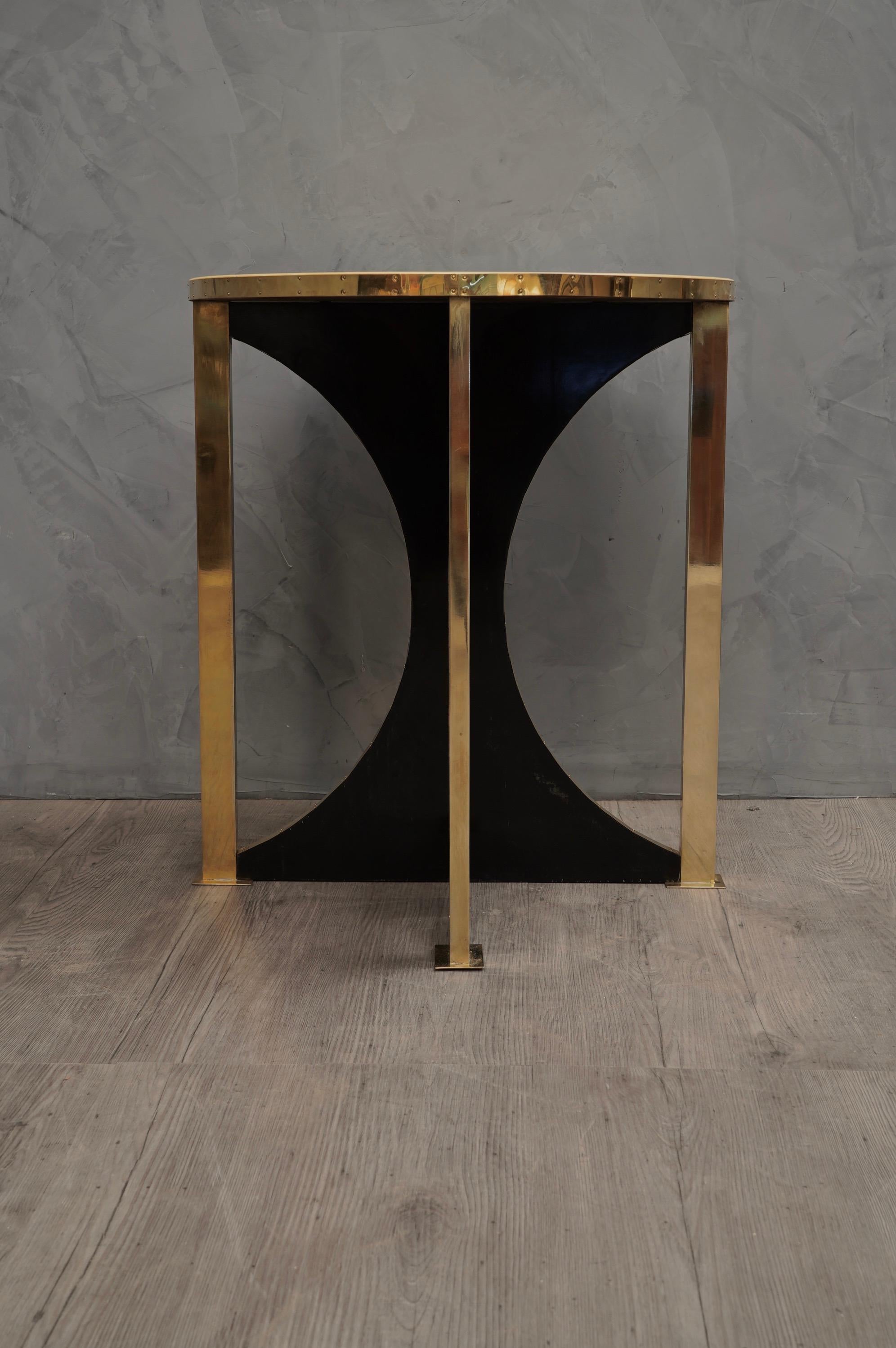 Italian Midcentury Round Goat Skin and Brass Side Table, 1960