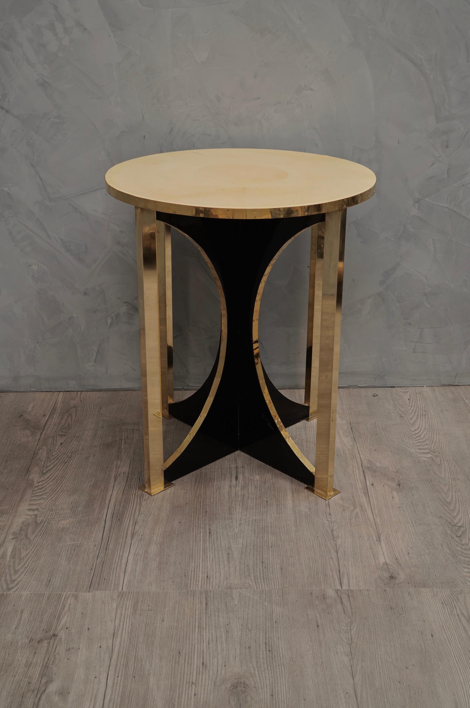 Mid-20th Century Midcentury Round Goat Skin and Brass Side Table, 1960