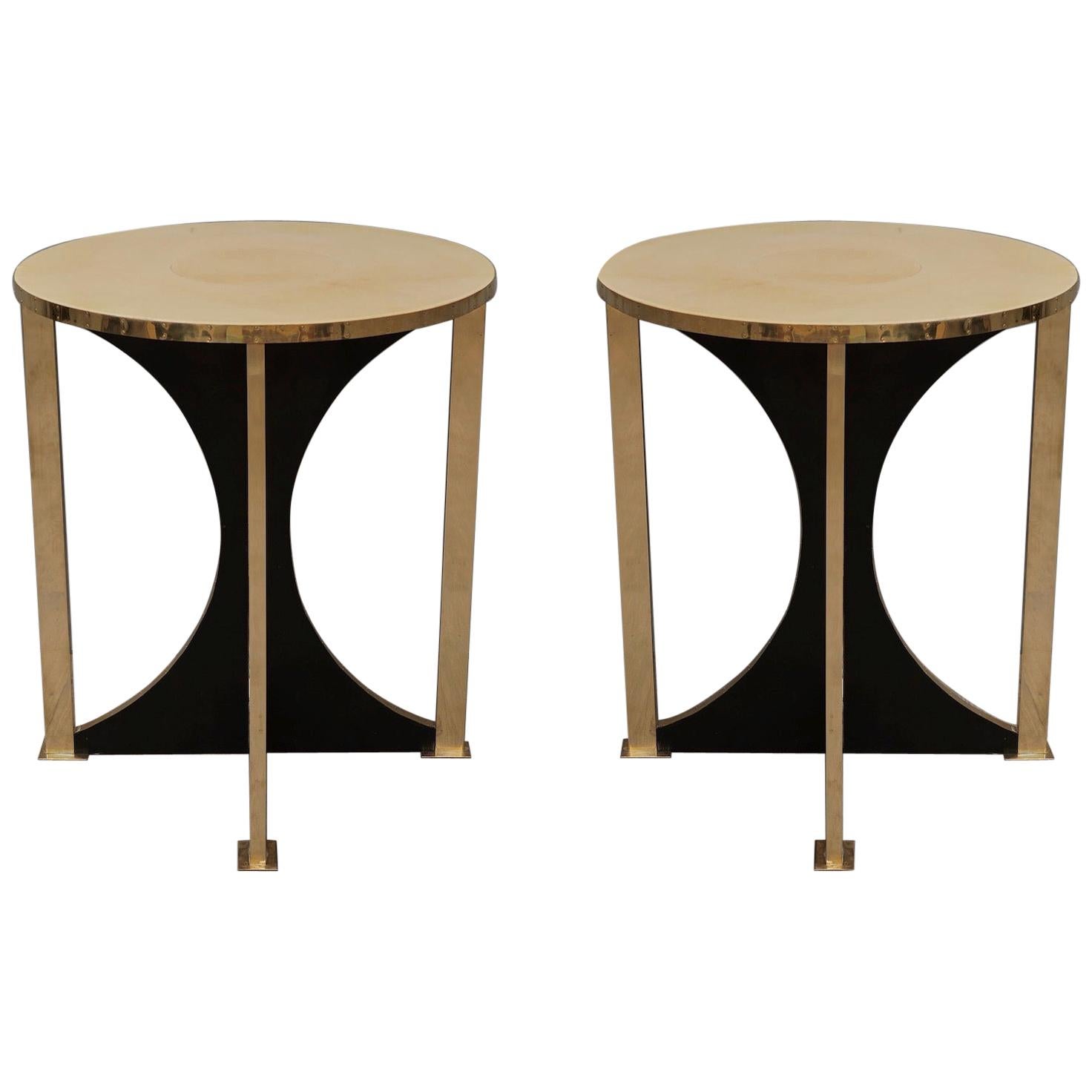 Midcentury Round Goat Skin and Brass Side Table, 1960