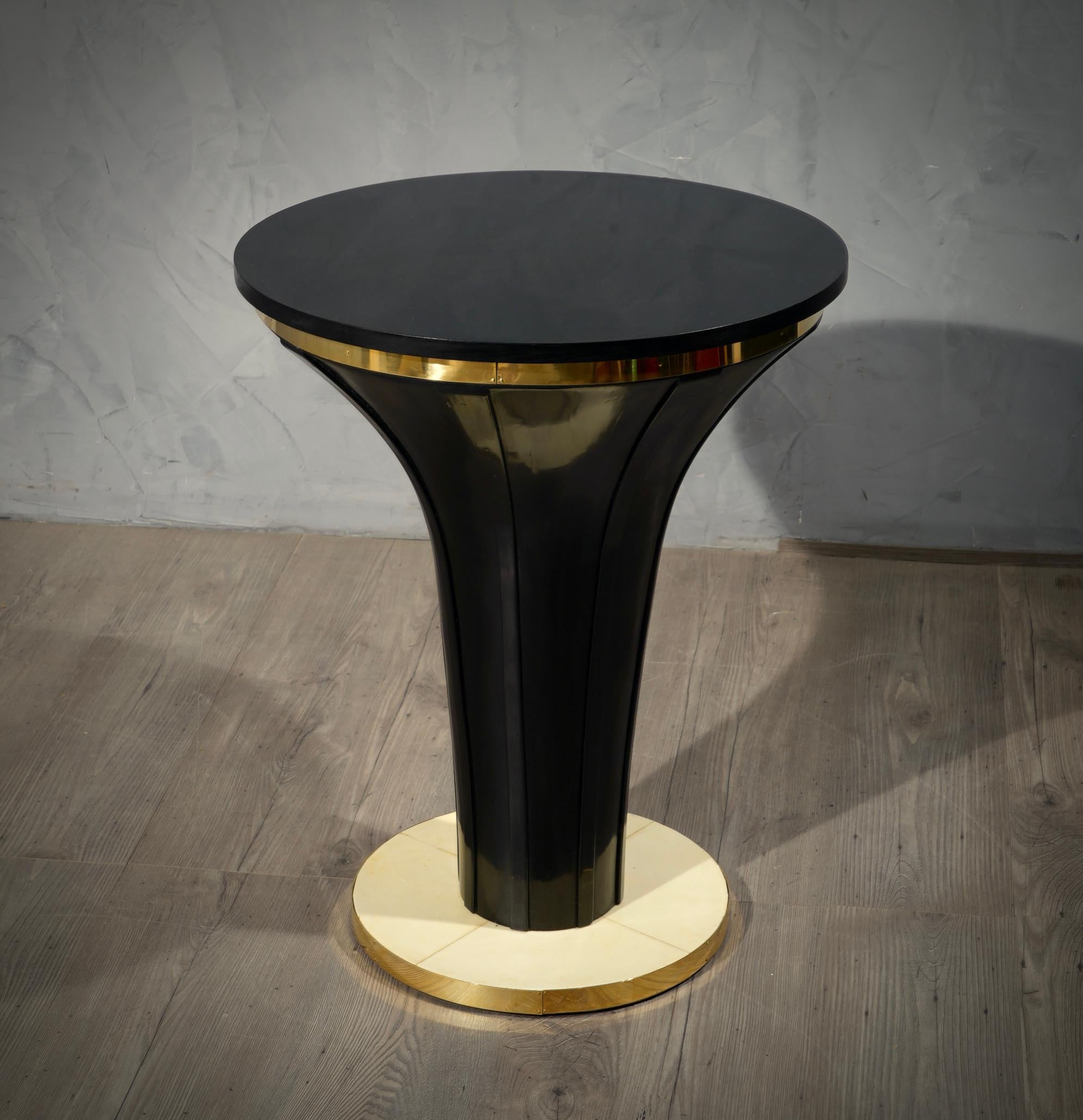 Midcentury Round Goatskin and Brass Side Table, 1940 4