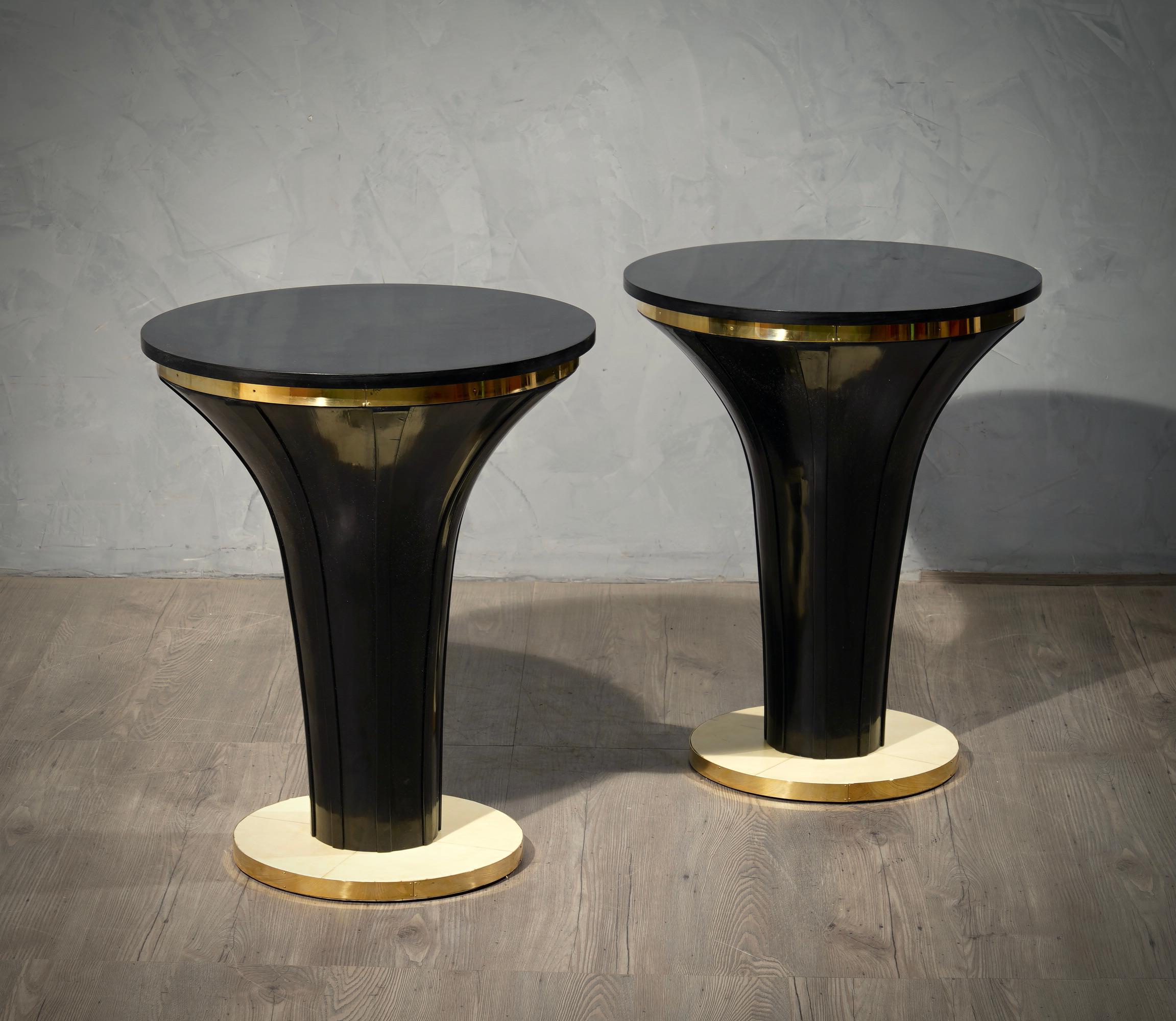 Midcentury Round Goatskin and Brass Side Table, 1940 2