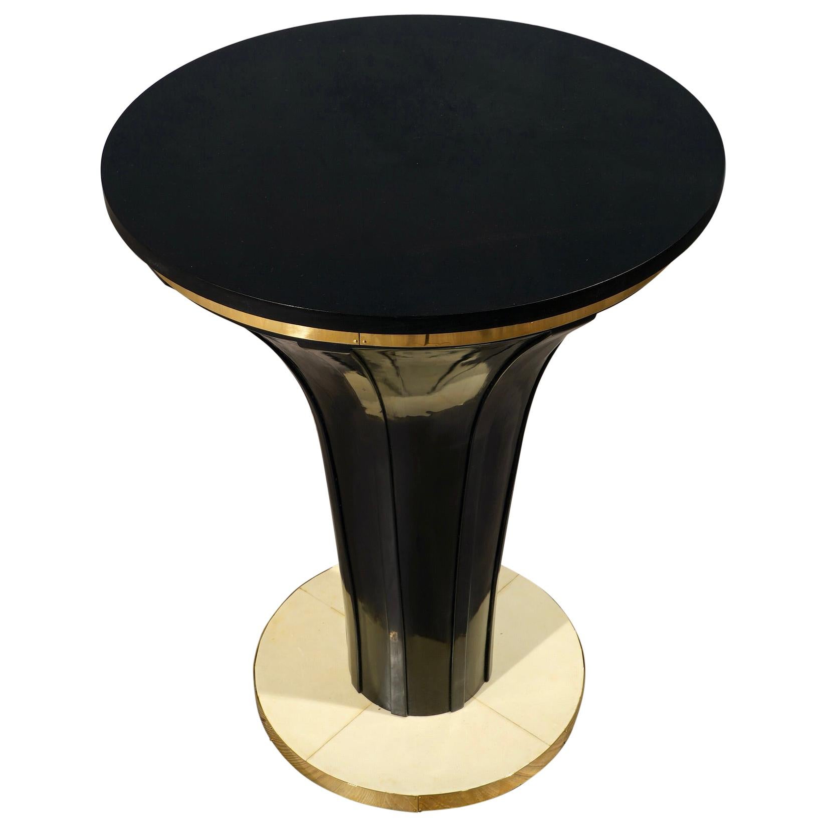 Midcentury Round Goatskin and Brass Side Table, 1940