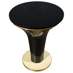 Midcentury Round Goatskin and Brass Side Table, 1940