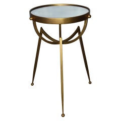 Mid-Century Round Gold Toned Mirrored Top Spider Leg Metal Base Table