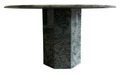 Midcentury Round Green Solid Marble Dining Table with Hexagon Base