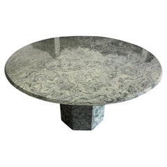Midcentury Round Green Solid Marble Dining Table with Hexagon Base