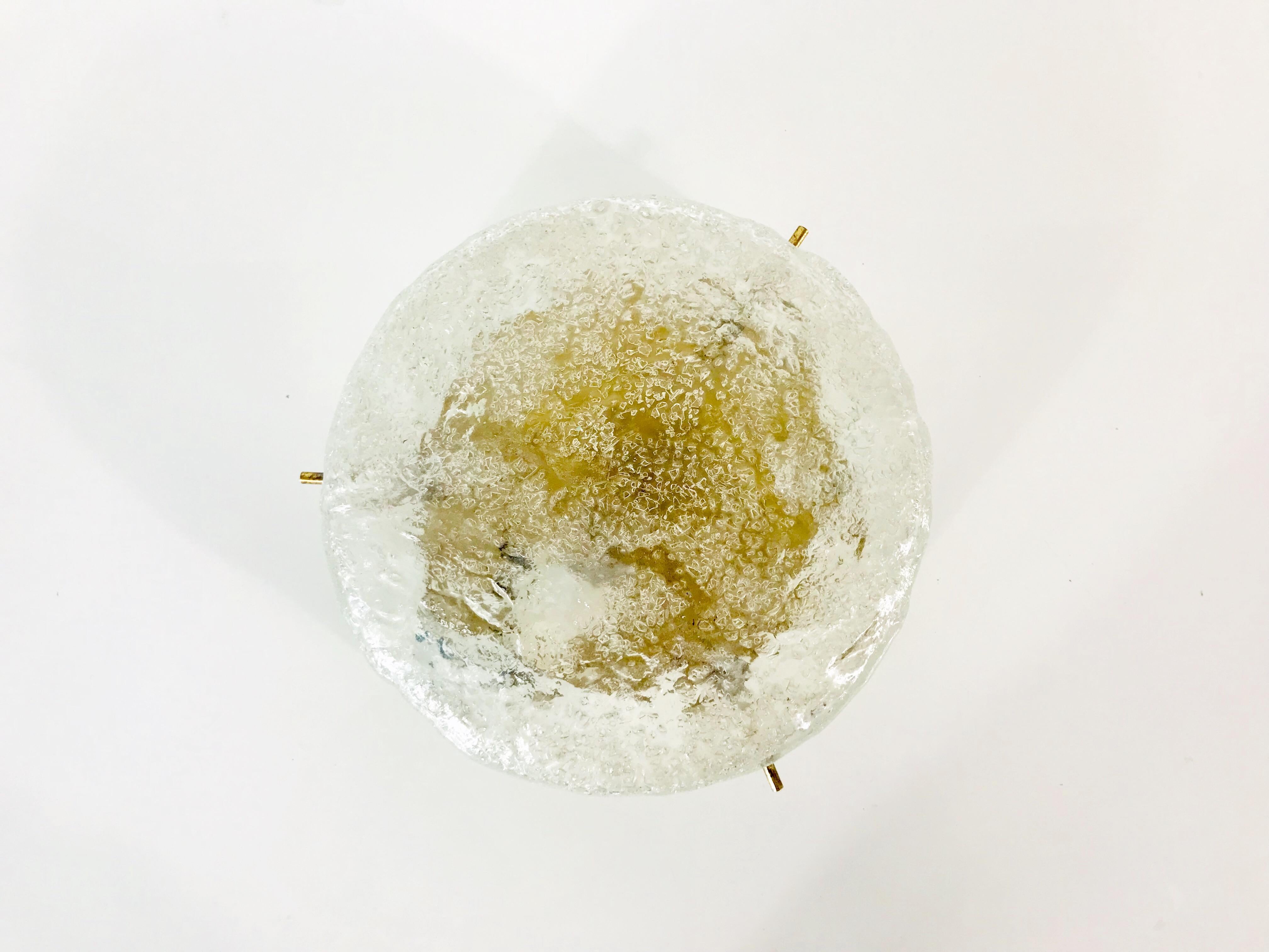 Midcentury Round Ice Glass Flush Mount by Kaiser, 1960s 2