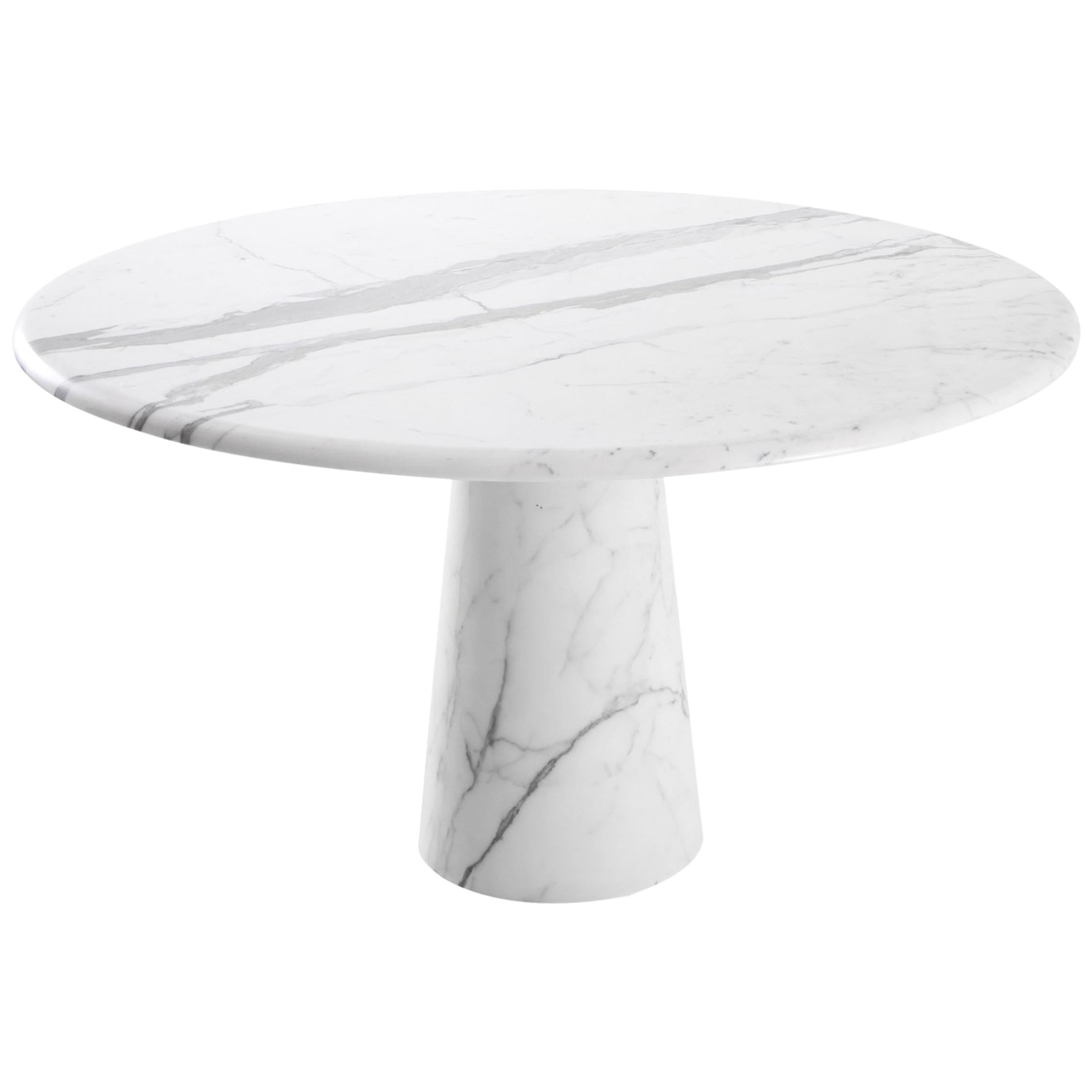 Midcentury Round Italian Carrara Marble Dining Table