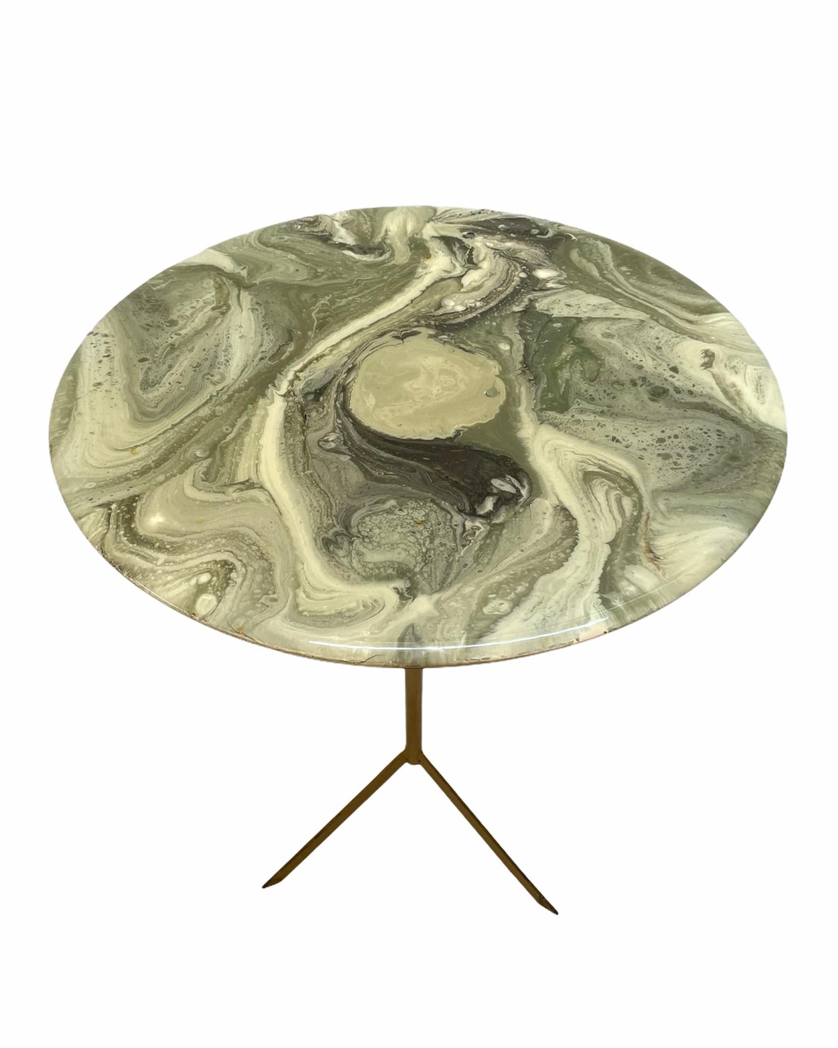 Midcentury Round Italian Gueridon Table with Marble Resin Top and Metal, 1950s For Sale 6