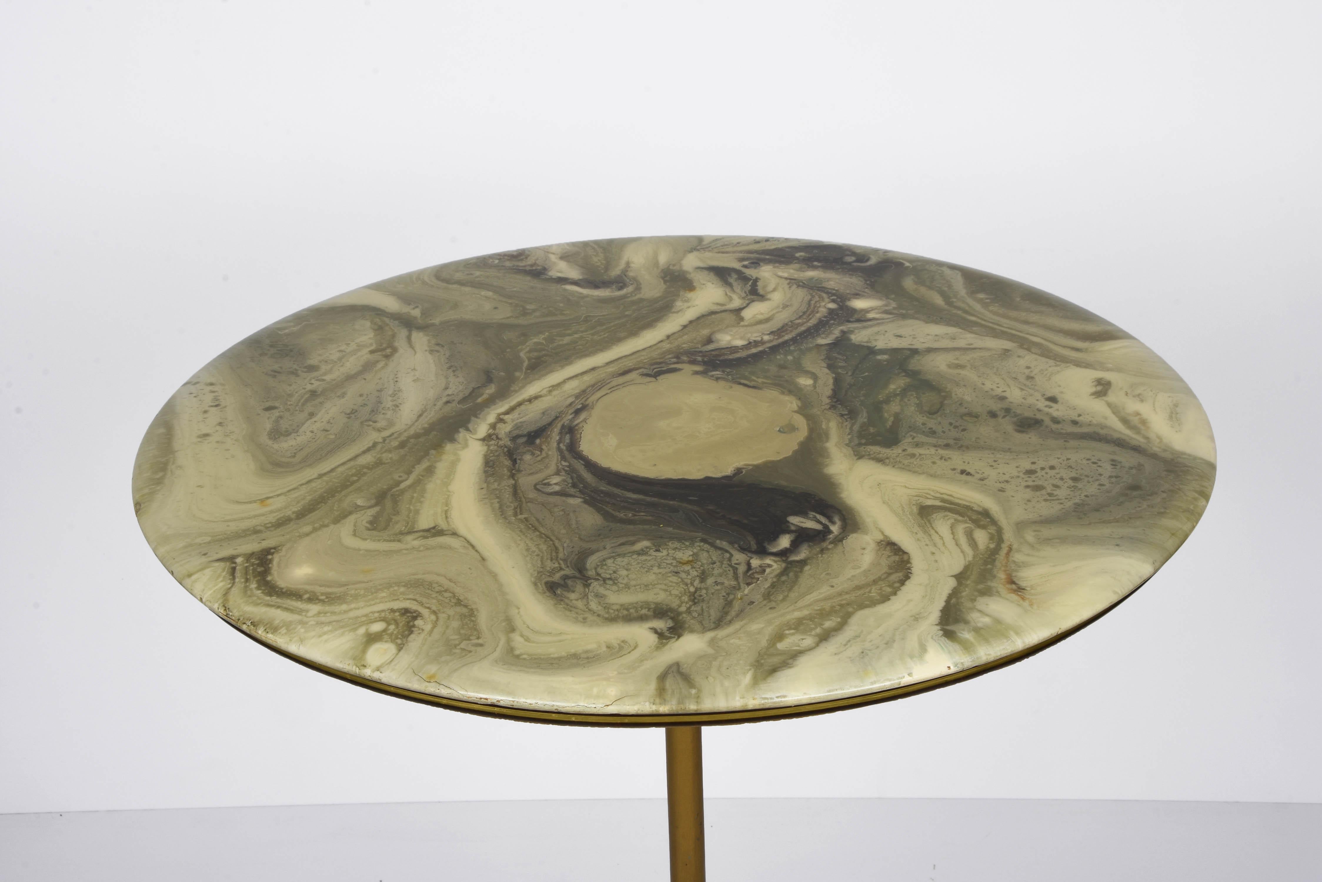 Midcentury Round Italian Gueridon Table with Marble Resin Top and Metal, 1950s For Sale 8